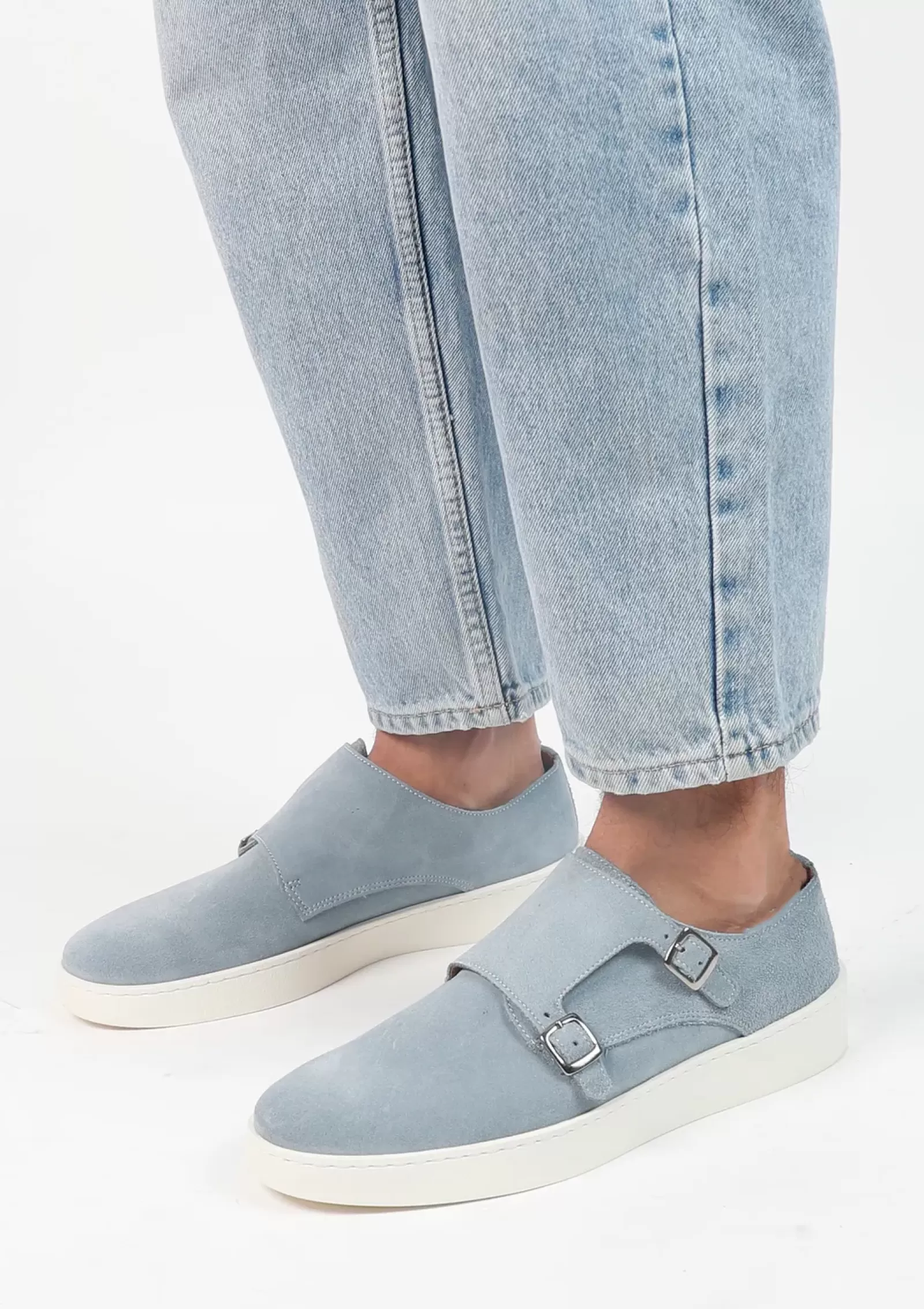 Hommes Sacha Chaussures À Boucle<Baskets A Double Boucles En Daim - Bleu Clair