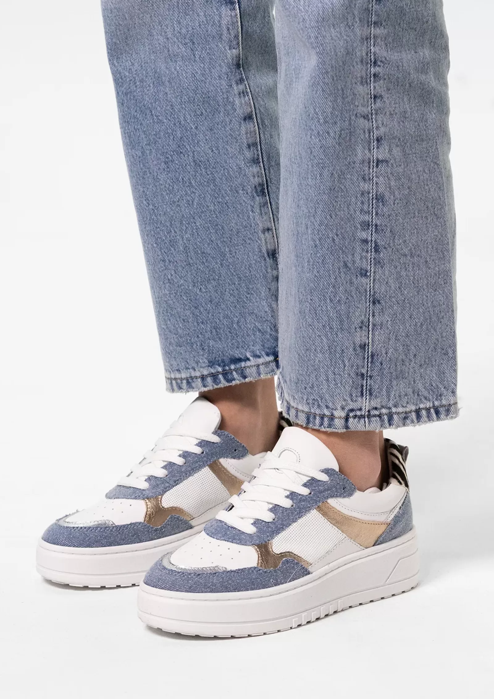 Femmes Sacha Baskets<Baskets Avec Empiecements Denim - Blanc