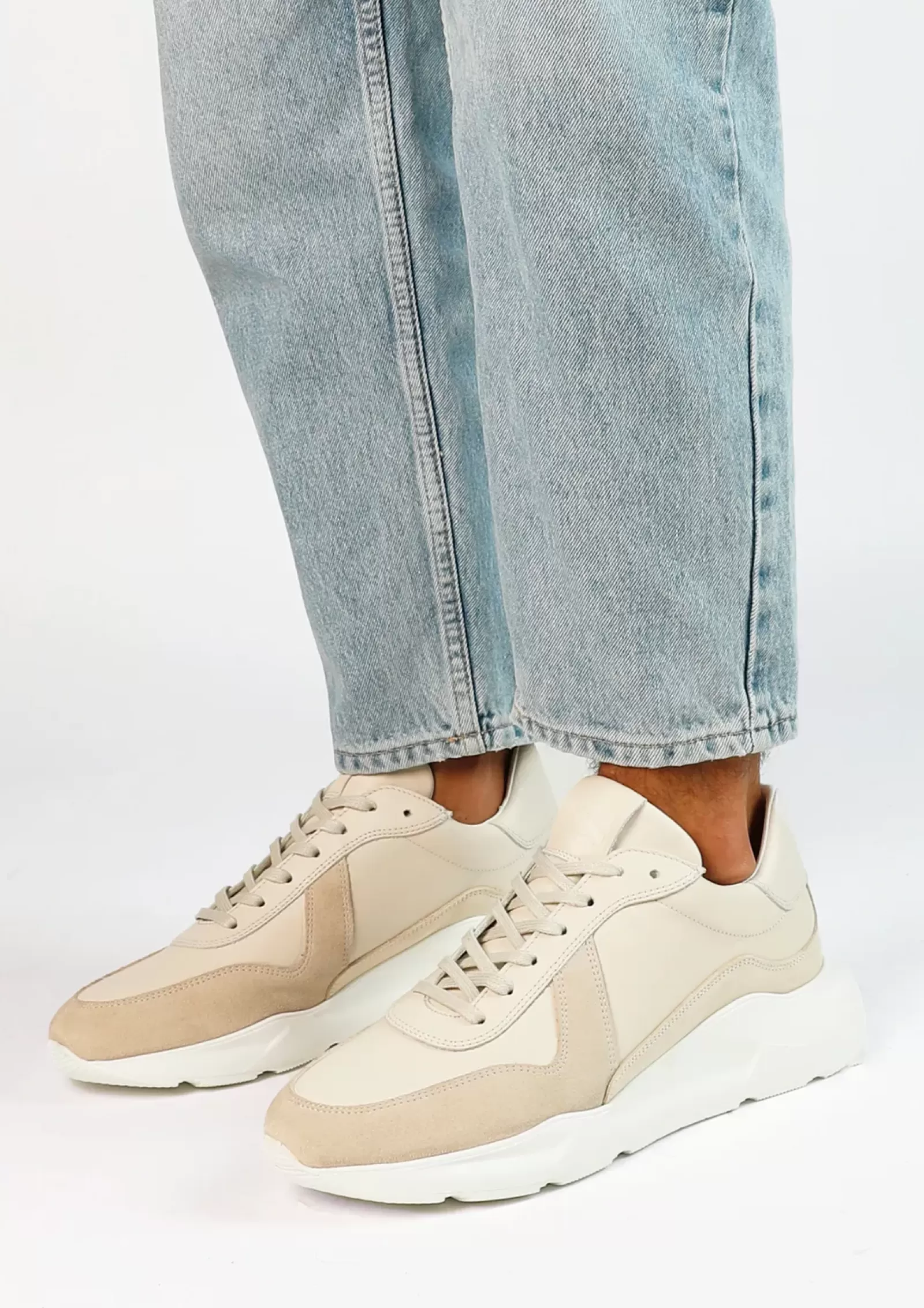 Hommes Sacha Baskets<Baskets Cuir Avec Details En Daim - Beige