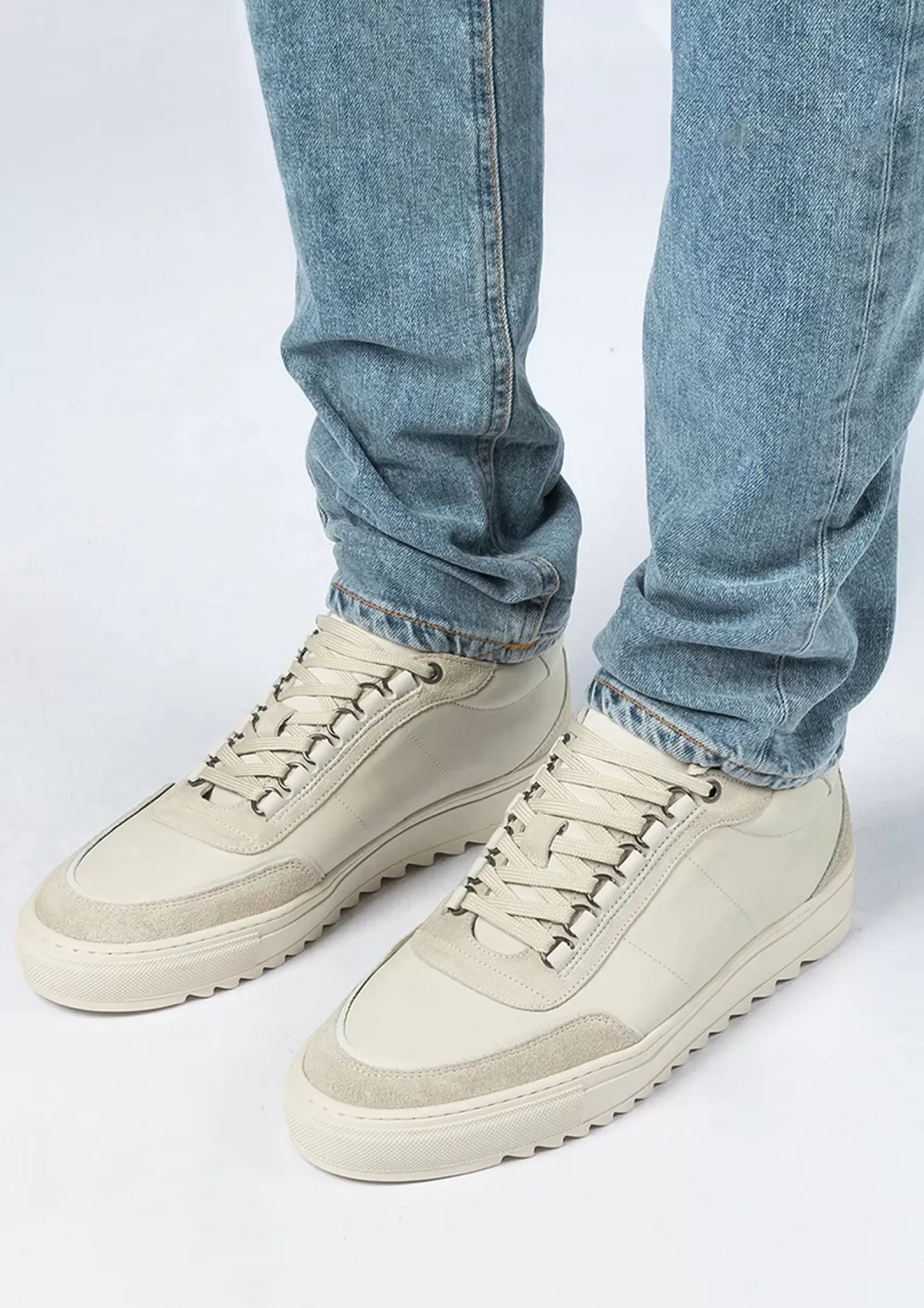 Hommes Sacha Baskets<Baskets En Cuir Avec Details En Daim - Blanc Casse