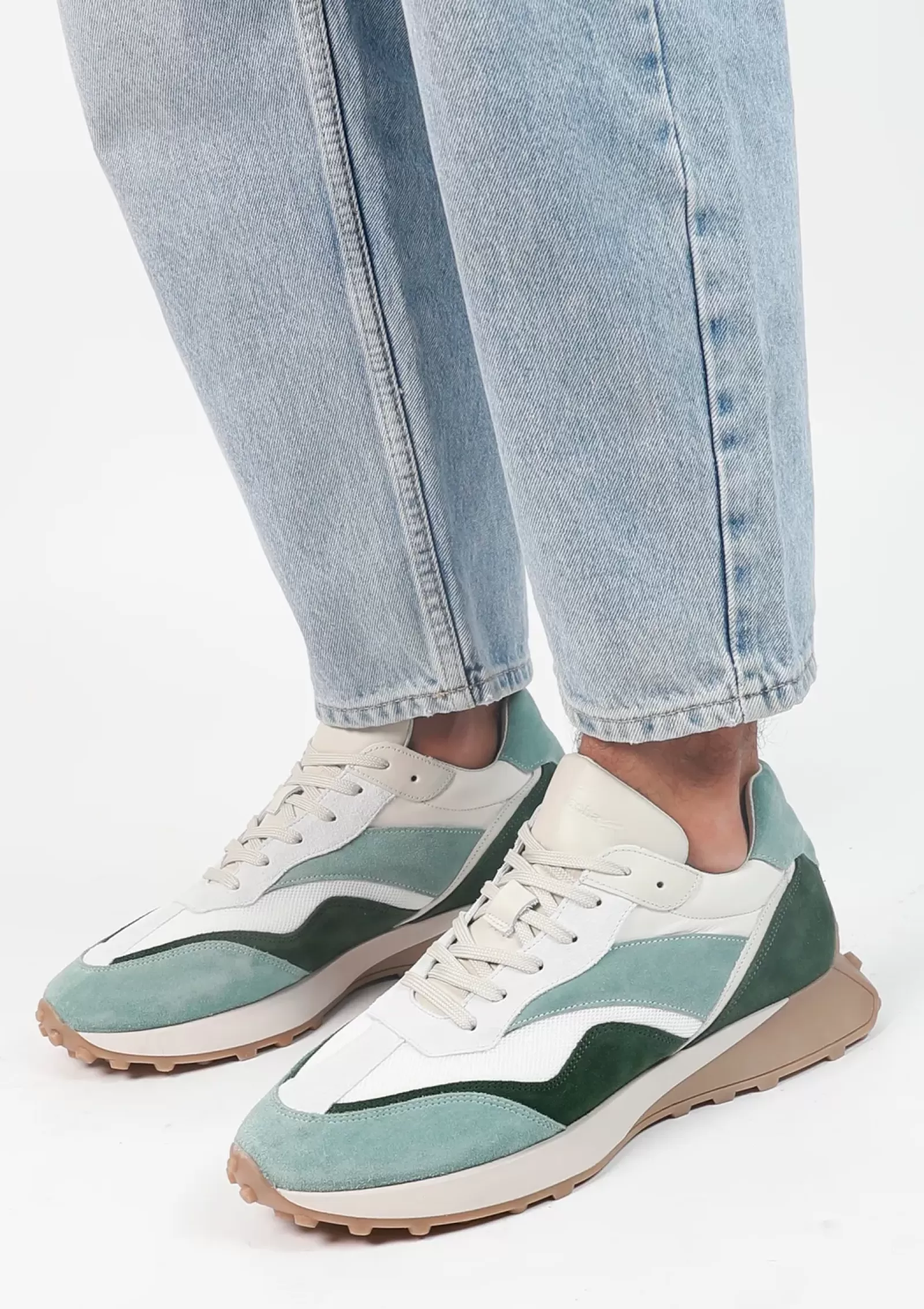 Hommes Sacha Baskets<Baskets En Cuir Avec Details En Daim - Vert