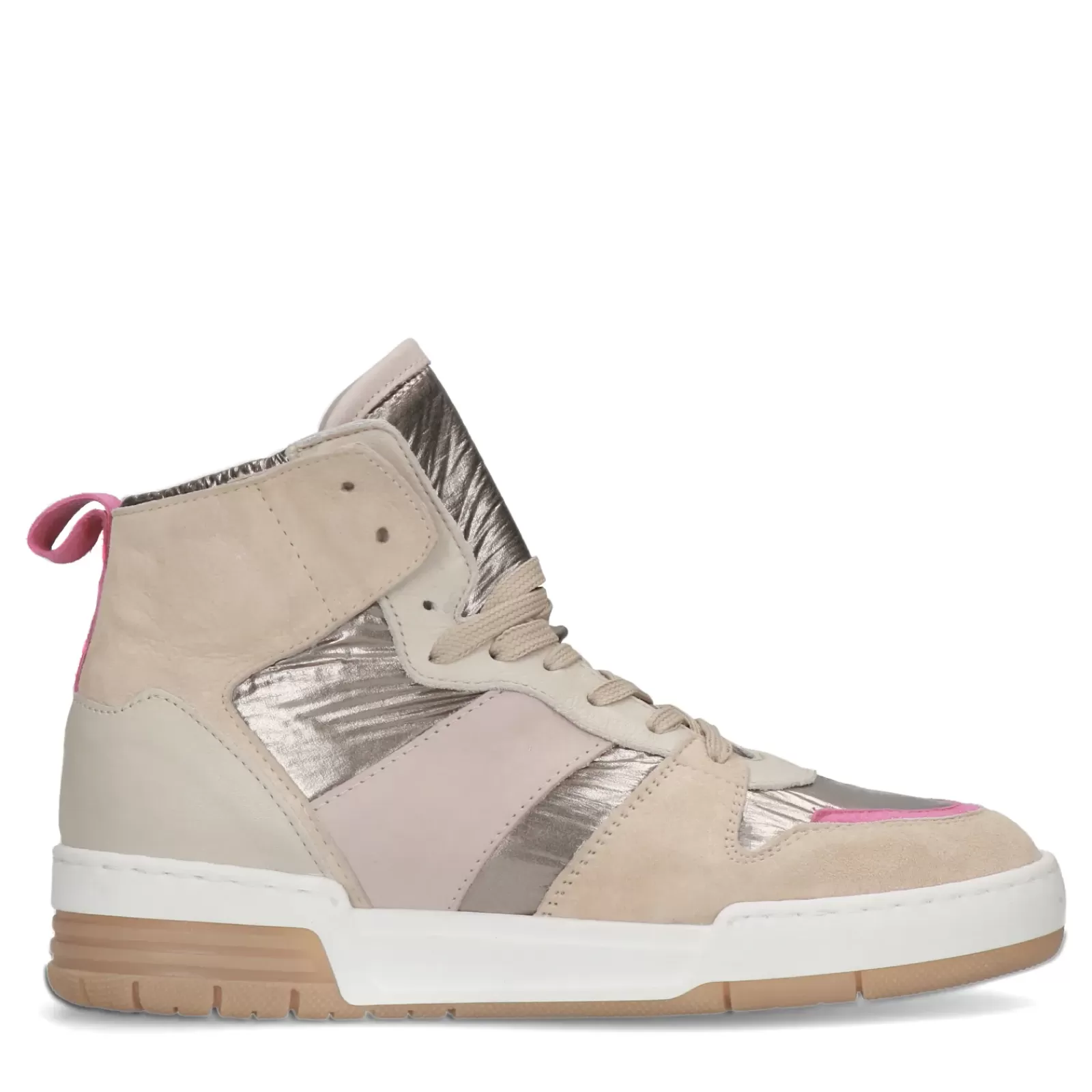 Femmes Sacha Baskets<Baskets Mi-Hautes Aux Details Metallises Et Roses - Beige