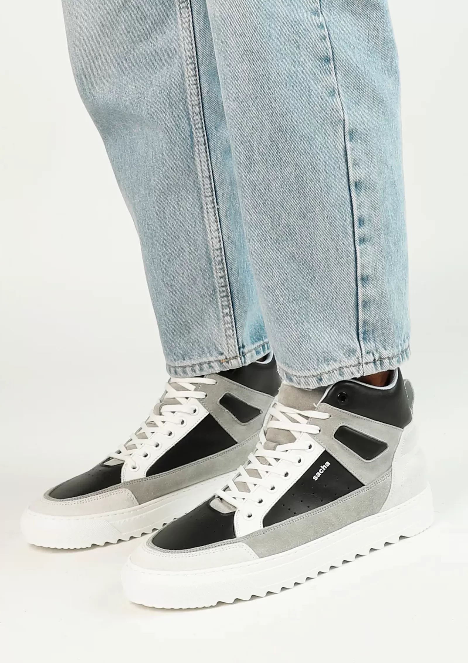 Hommes Sacha Baskets<Baskets Montantes En Cuir Avec Details En Daim - Blanc