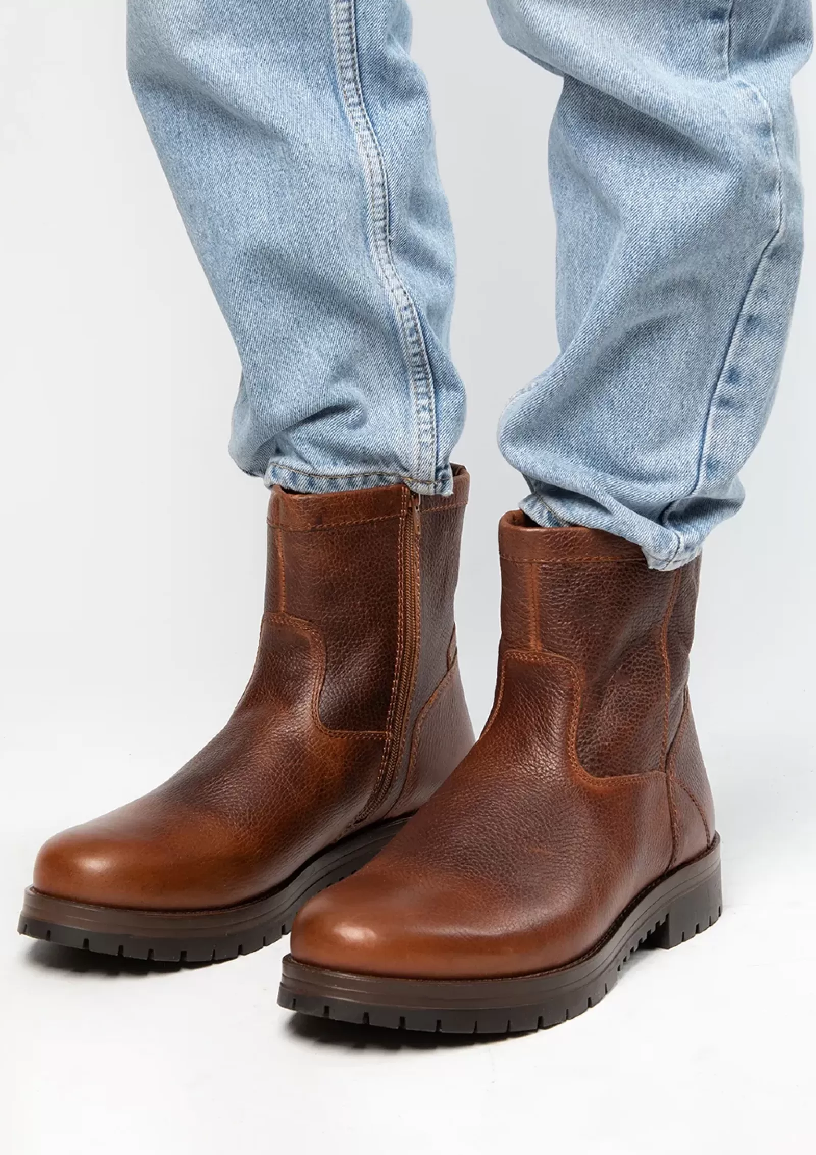 Hommes Sacha Bottes<Boots En Cuir Avec Fausse Fourrure - Marron