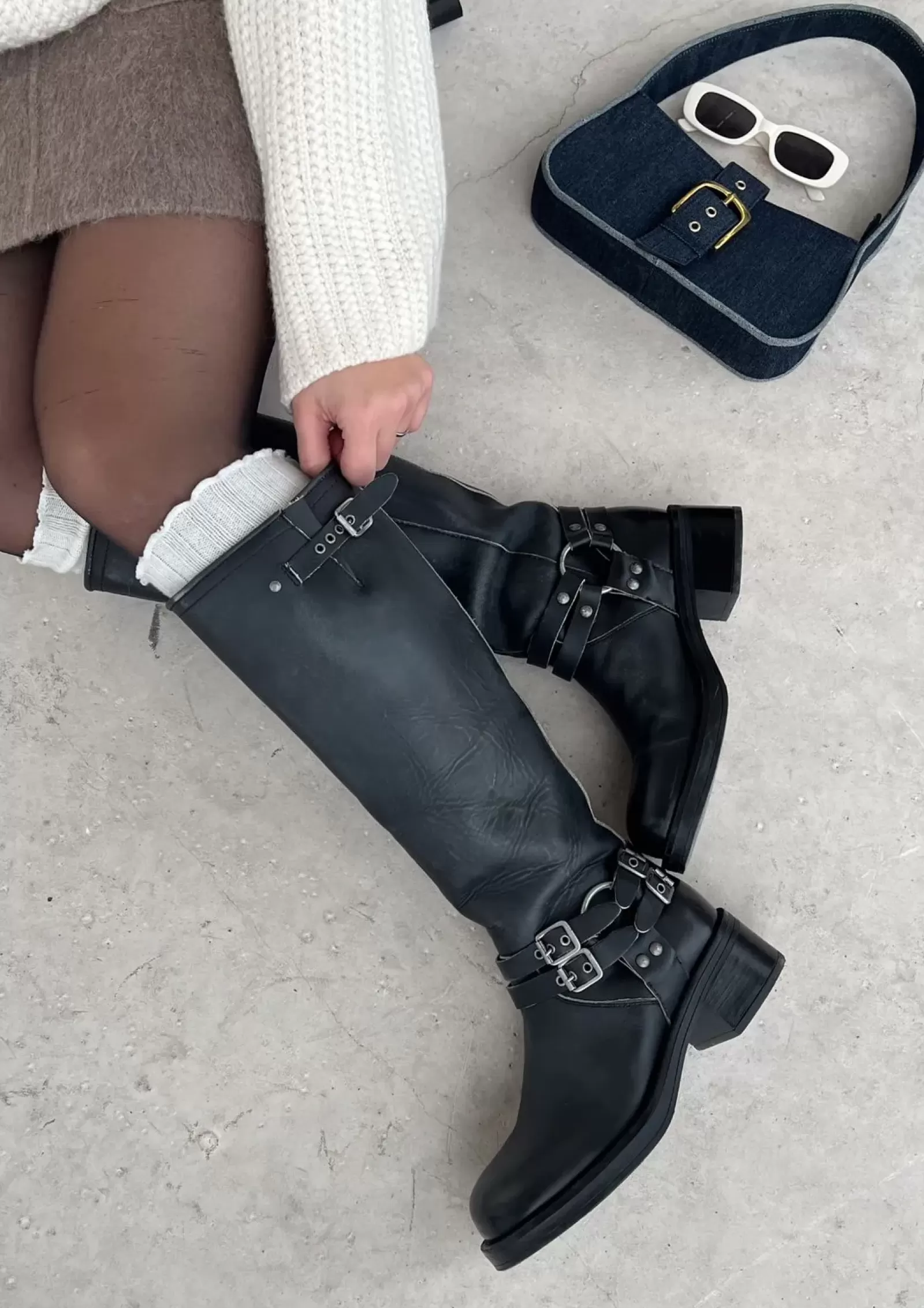 Femmes Sacha Bottines<Bottes Motardes A Boucles - Noir