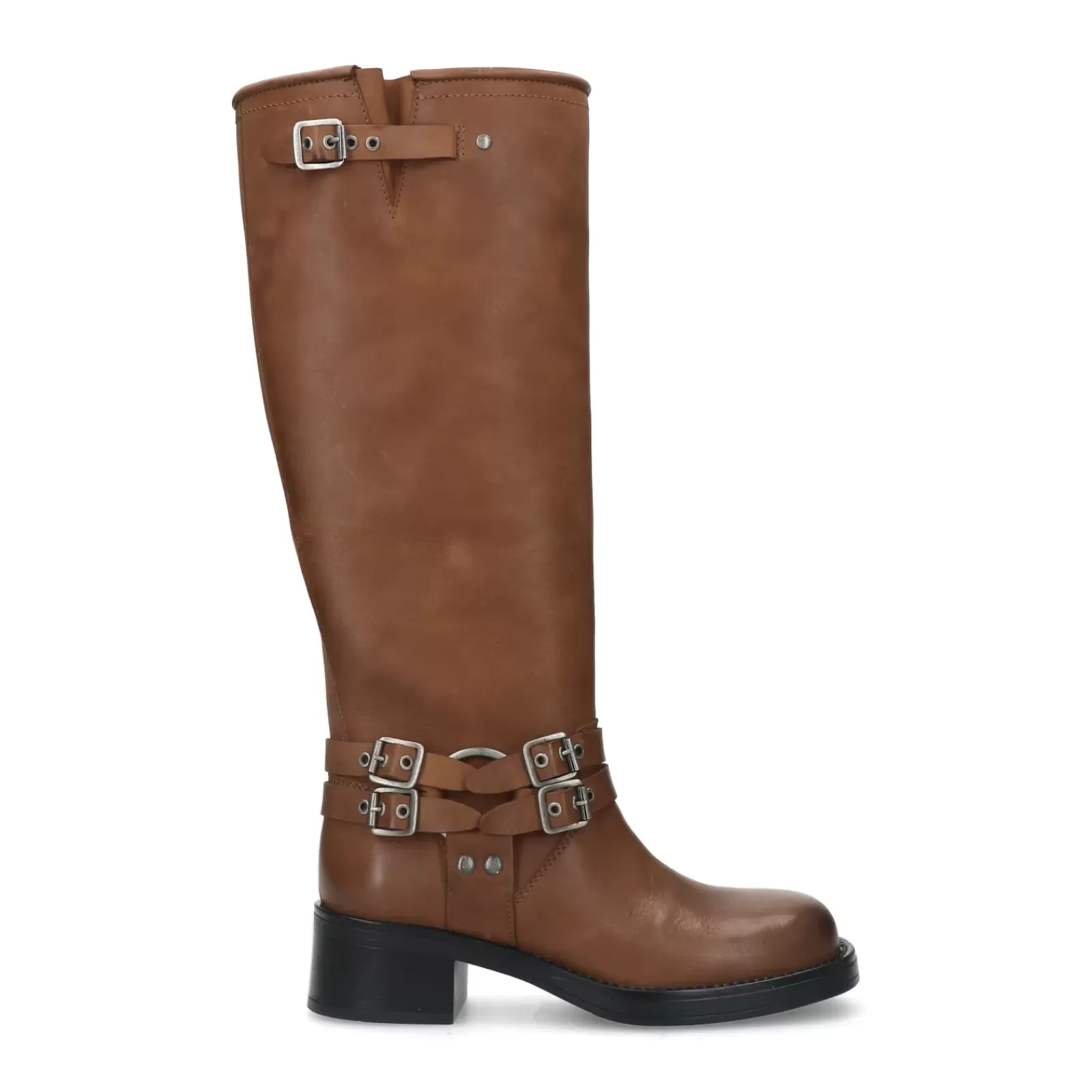 Femmes Sacha Bottines<Bottes Motardes A Boucles Tige Large - Marron