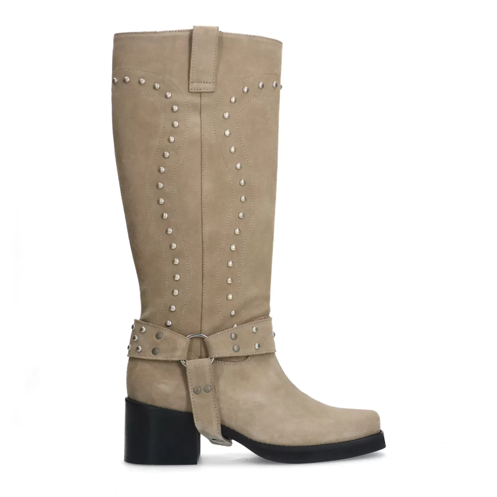 Femmes Sacha Bottines<Bottes Motardes En Daim Avec Clous - Beige