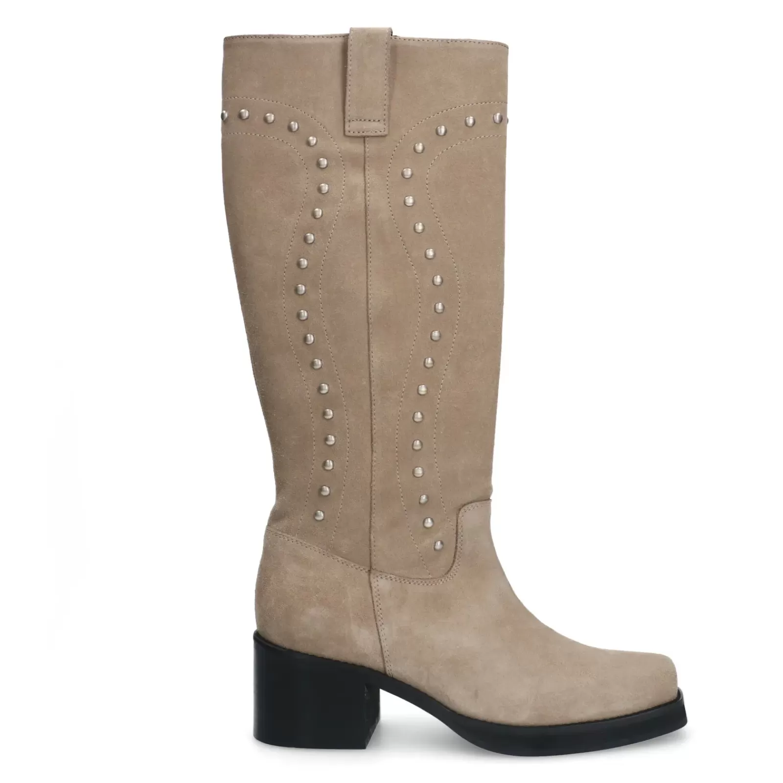 Femmes Sacha Bottines<Bottes Motardes En Daim Avec Clous - Beige