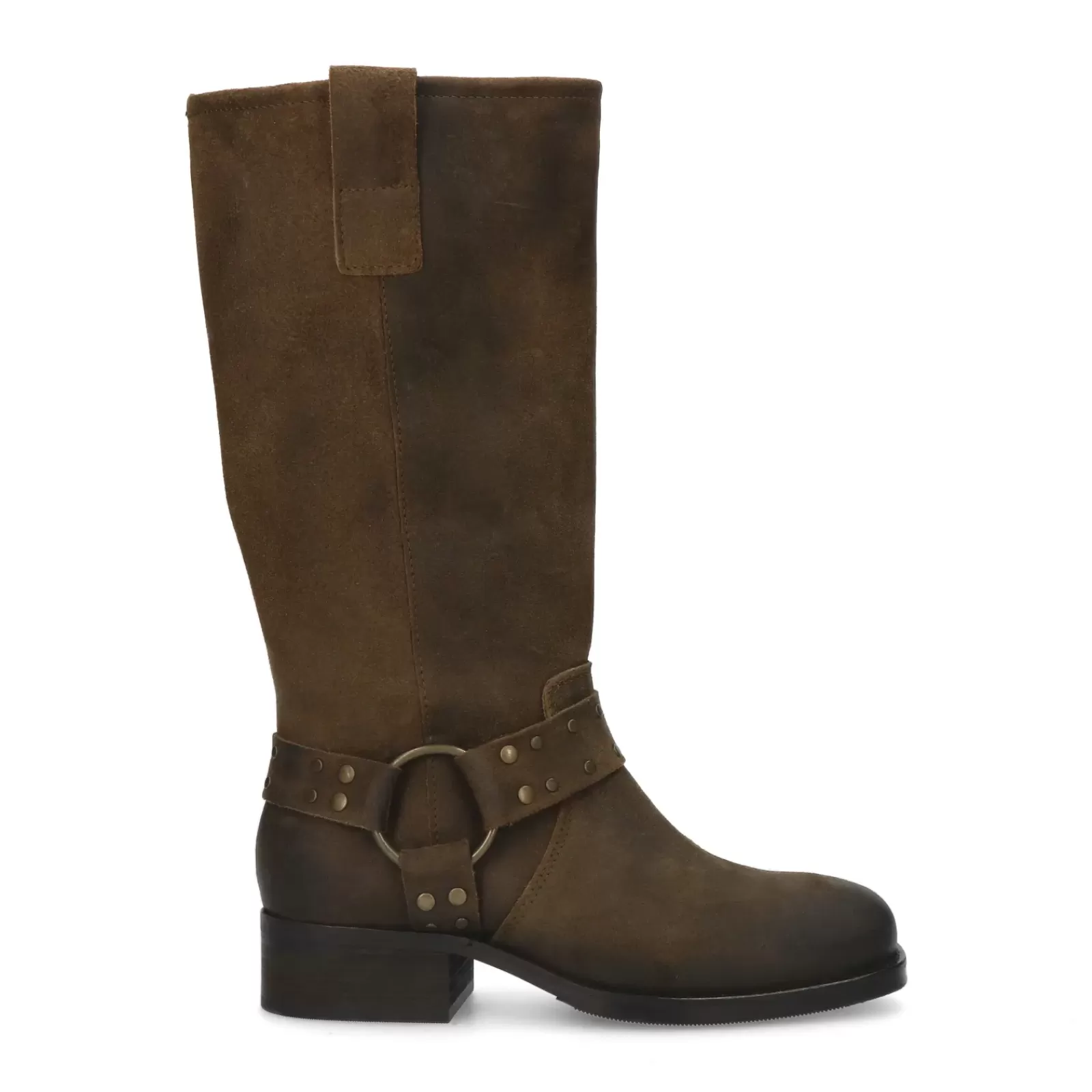 Femmes Sacha Bottines<Bottes Motardes Hautes En Cuir - Marron Fonce