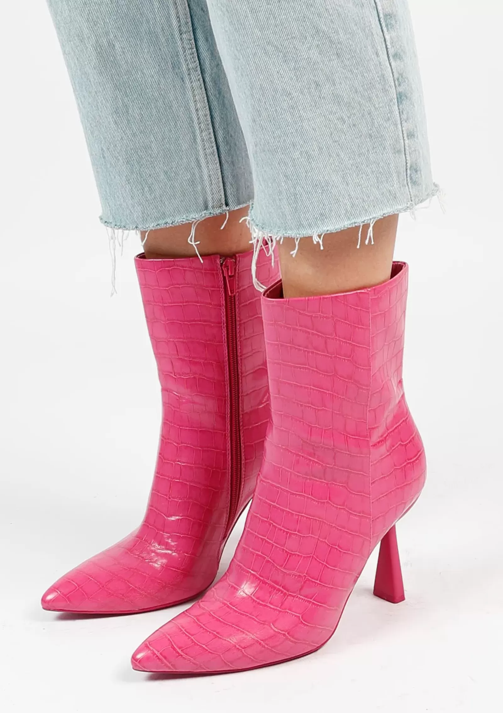 Femmes Sacha Bottines<Bottines Croco Avec Talon Entonnoir - Rose