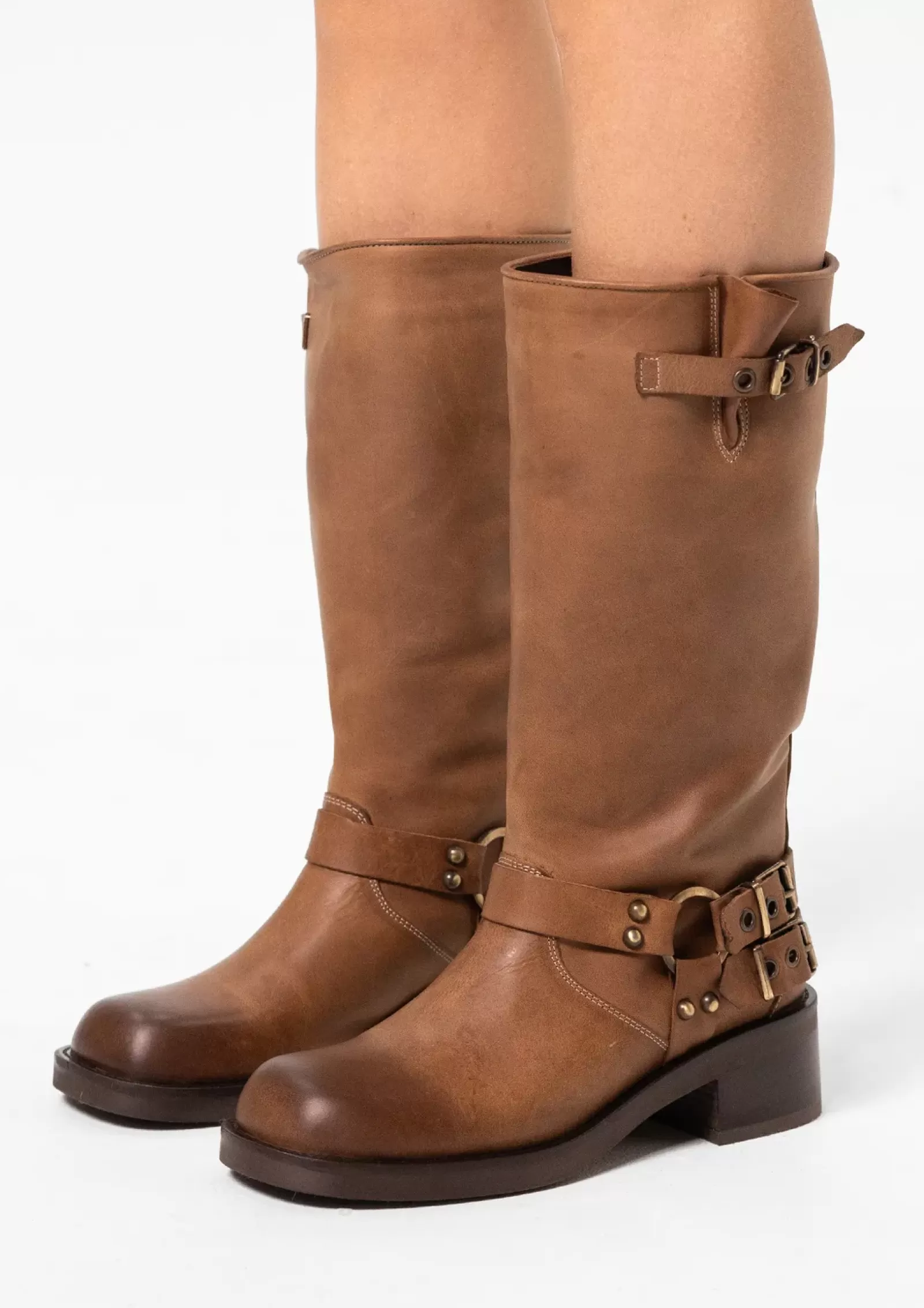 Femmes Sacha Bottines<Bottines Motardes A Boucles - Cognac