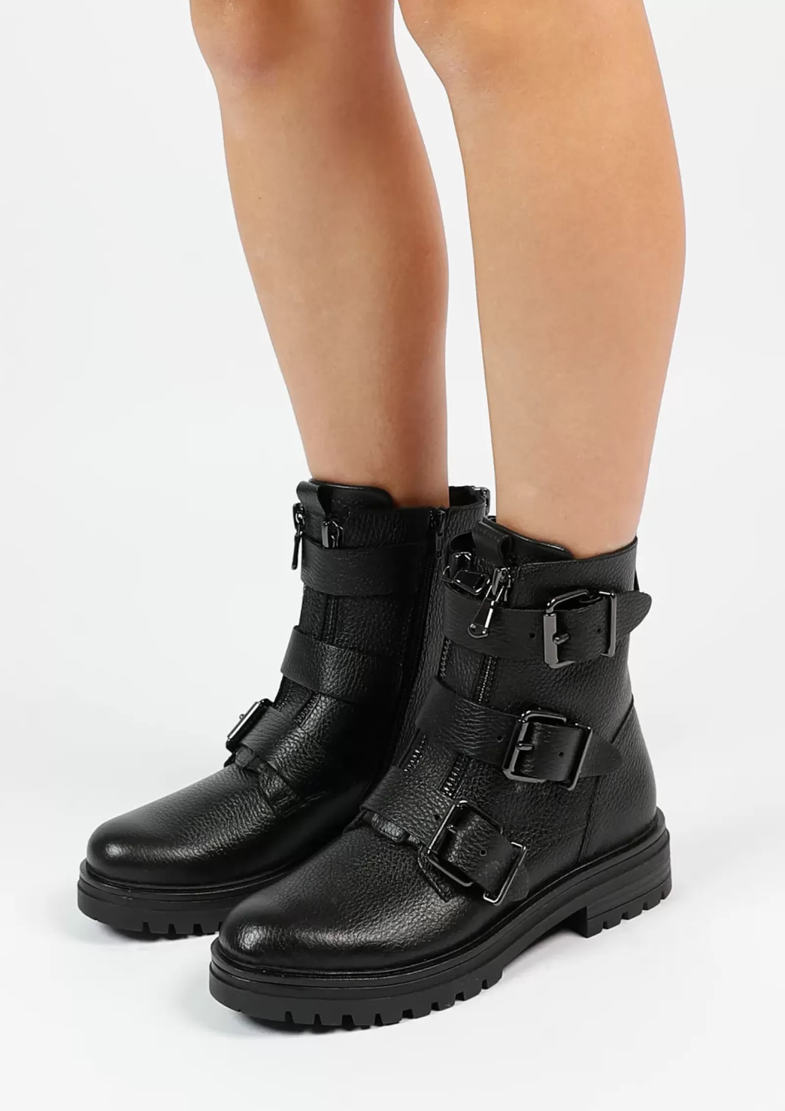 Femmes Sacha Bottines<Bottines Motardes Avec Boucles - Noir