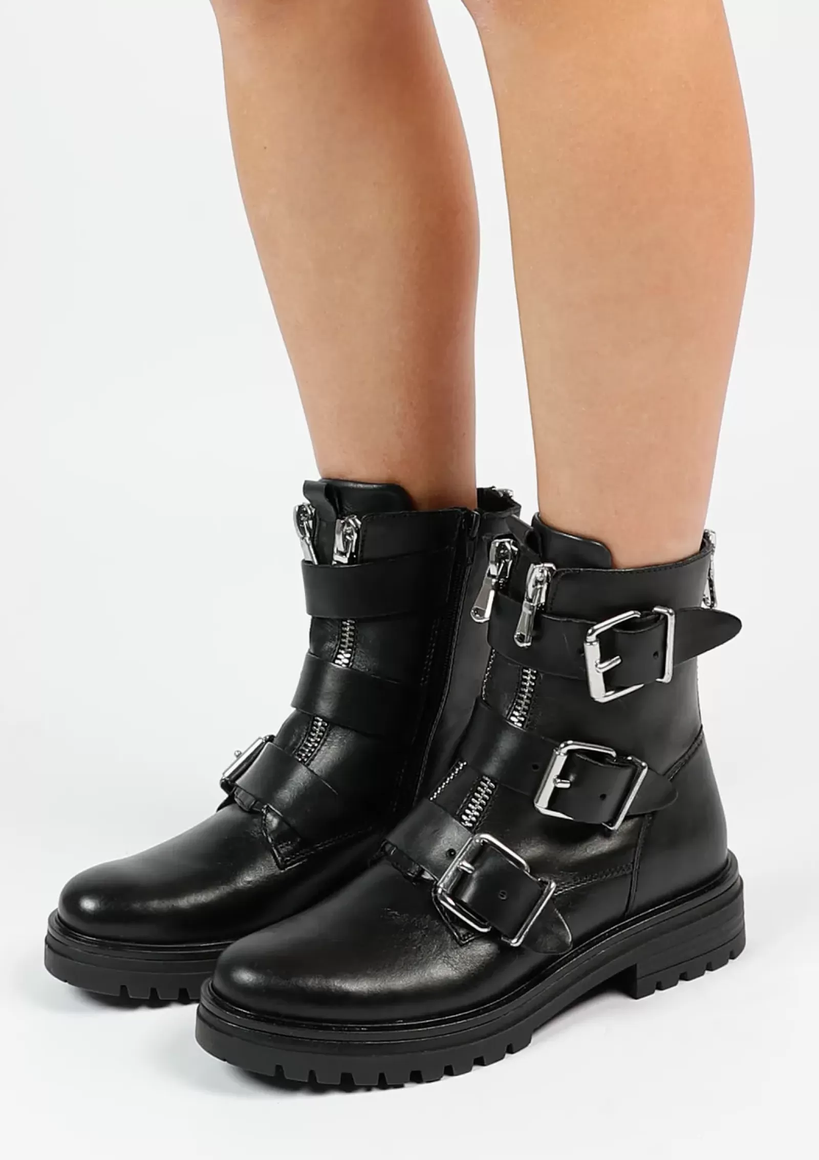 Femmes Sacha Bottines<Bottines Motardes Avec Boucles - Noir