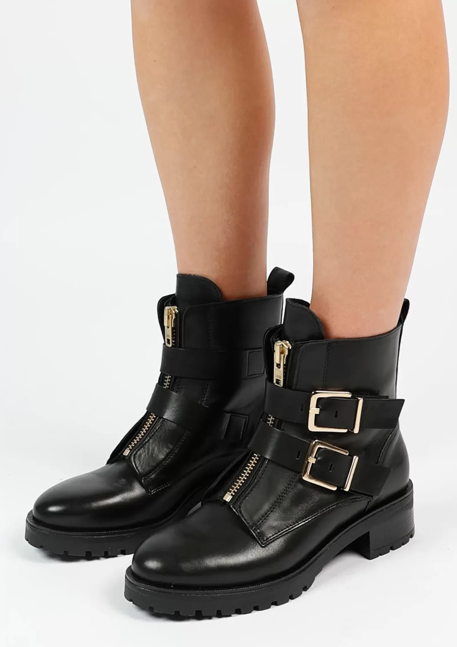 Femmes Sacha Bottines<Bottines Motardes Avec Boucles - Noir