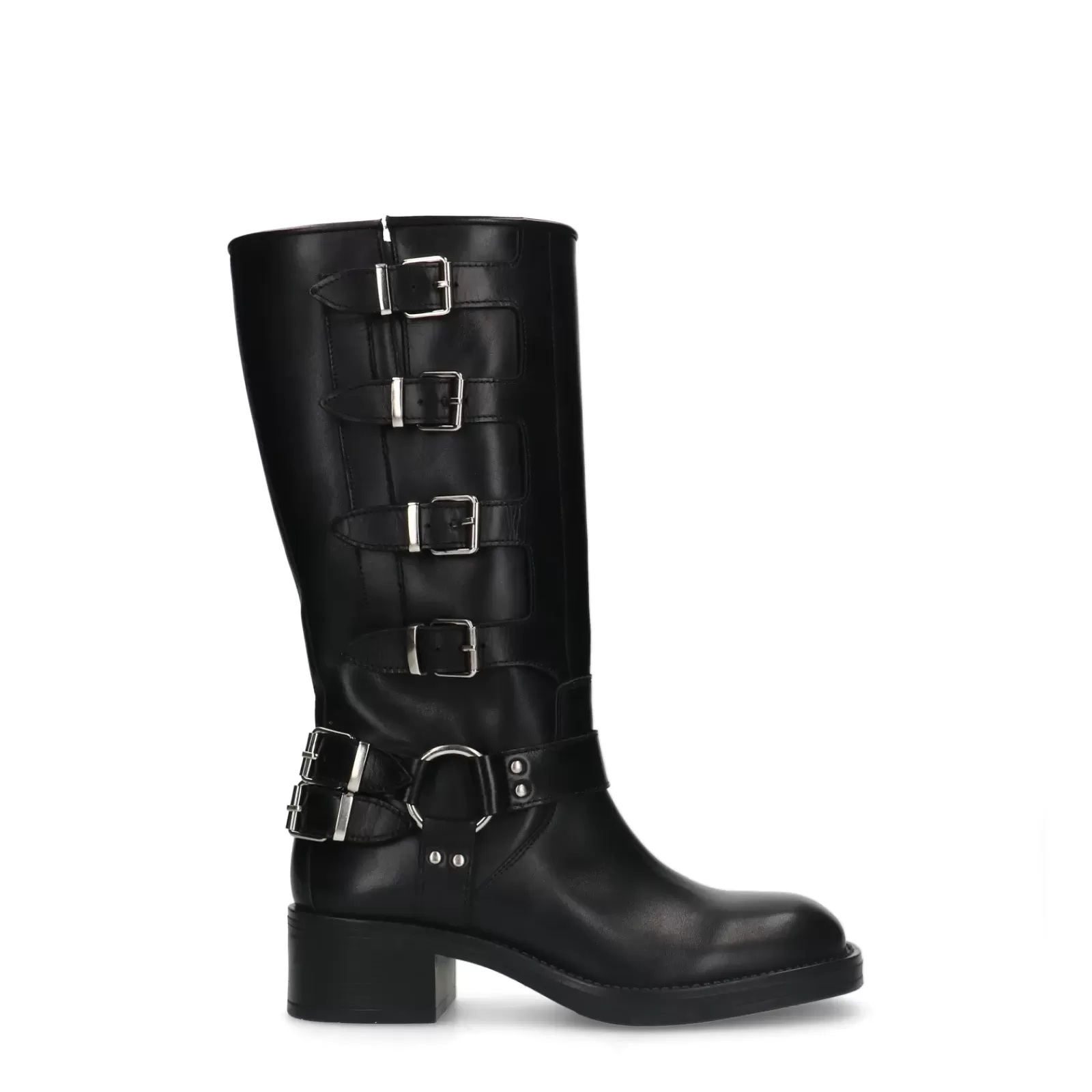 Femmes Sacha Bottines<Bottines Motardes En Cuir A Boucles - Noir