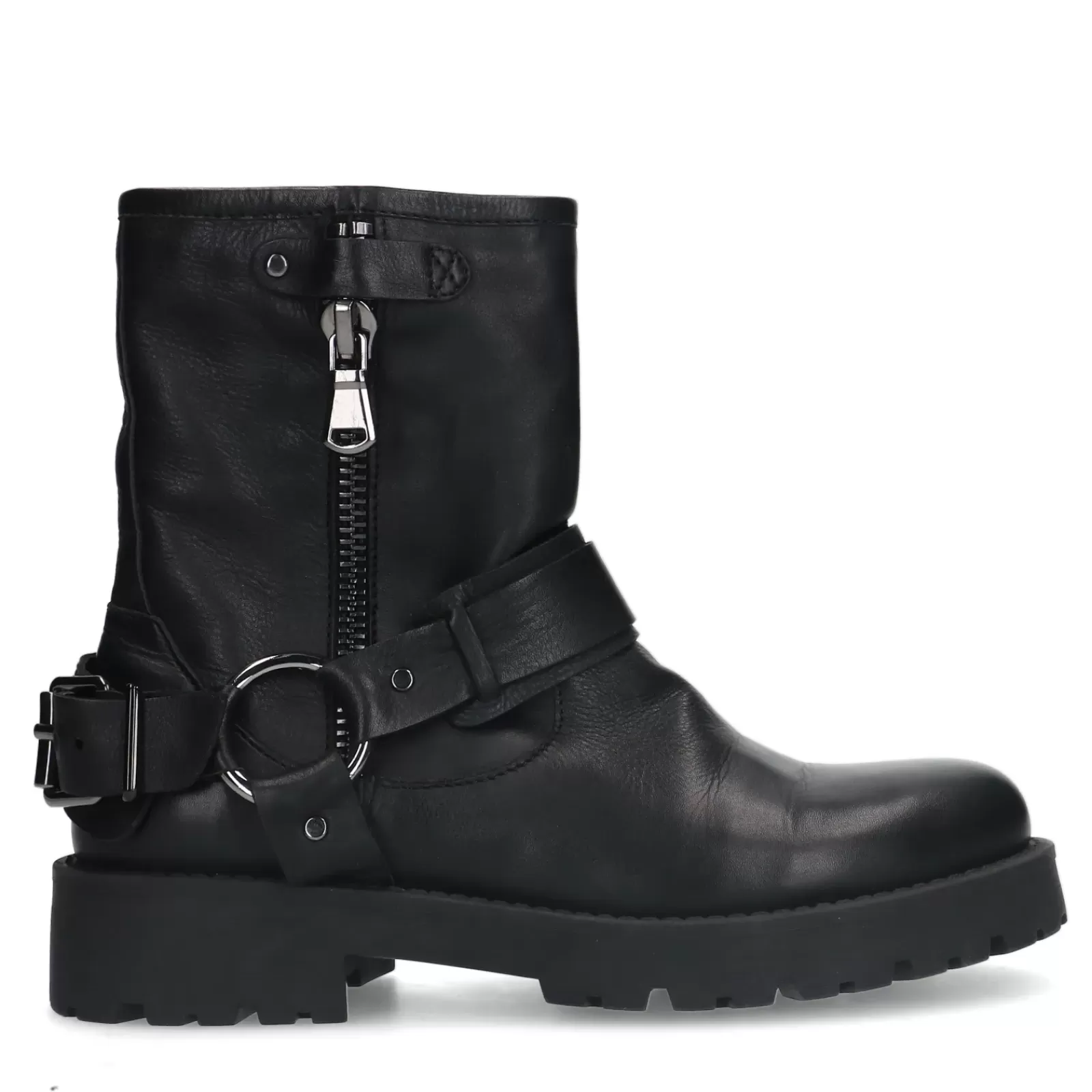 Femmes Sacha Bottines<Bottines Motardes En Cuir Avec Boucles - Noir