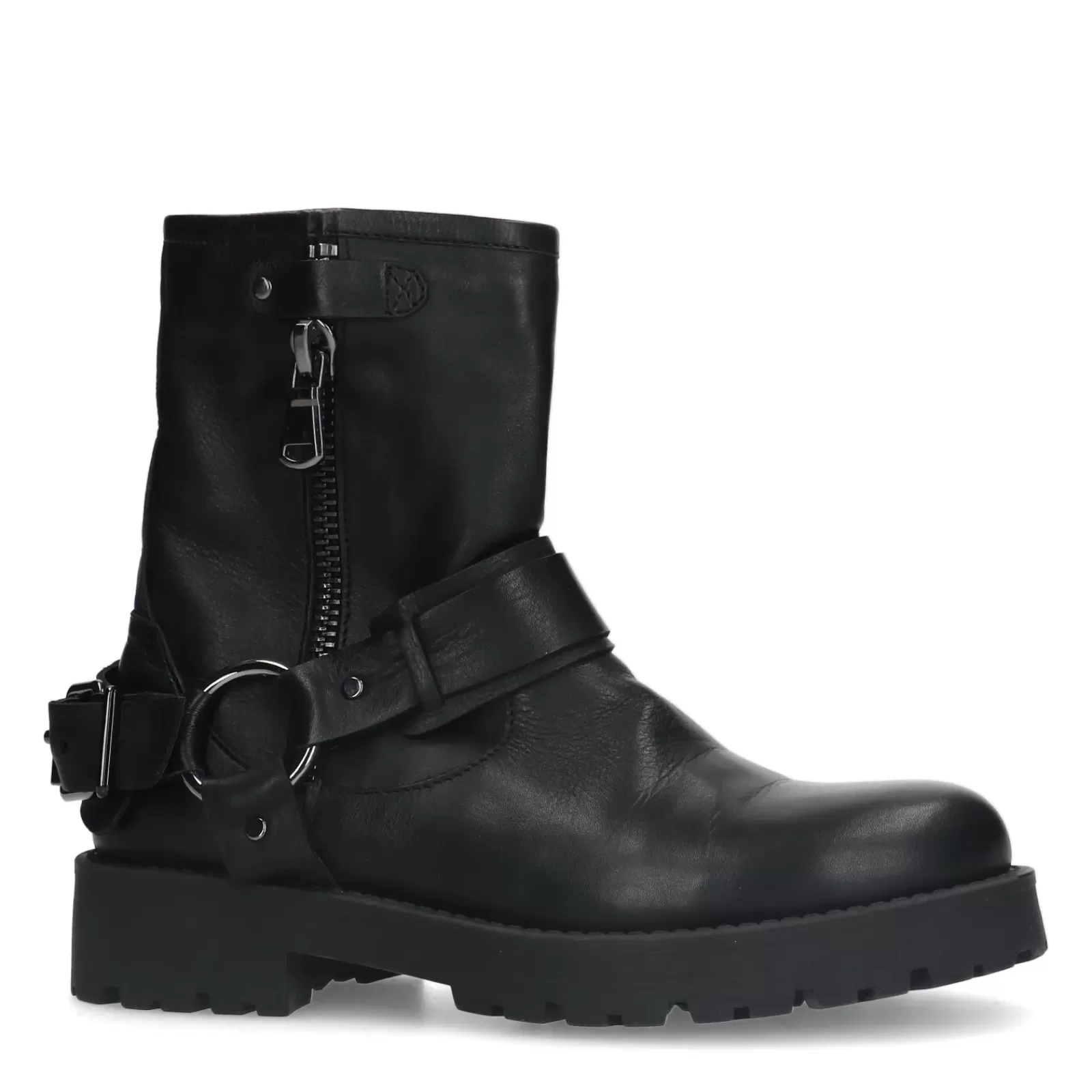 Femmes Sacha Bottines<Bottines Motardes En Cuir Avec Boucles - Noir