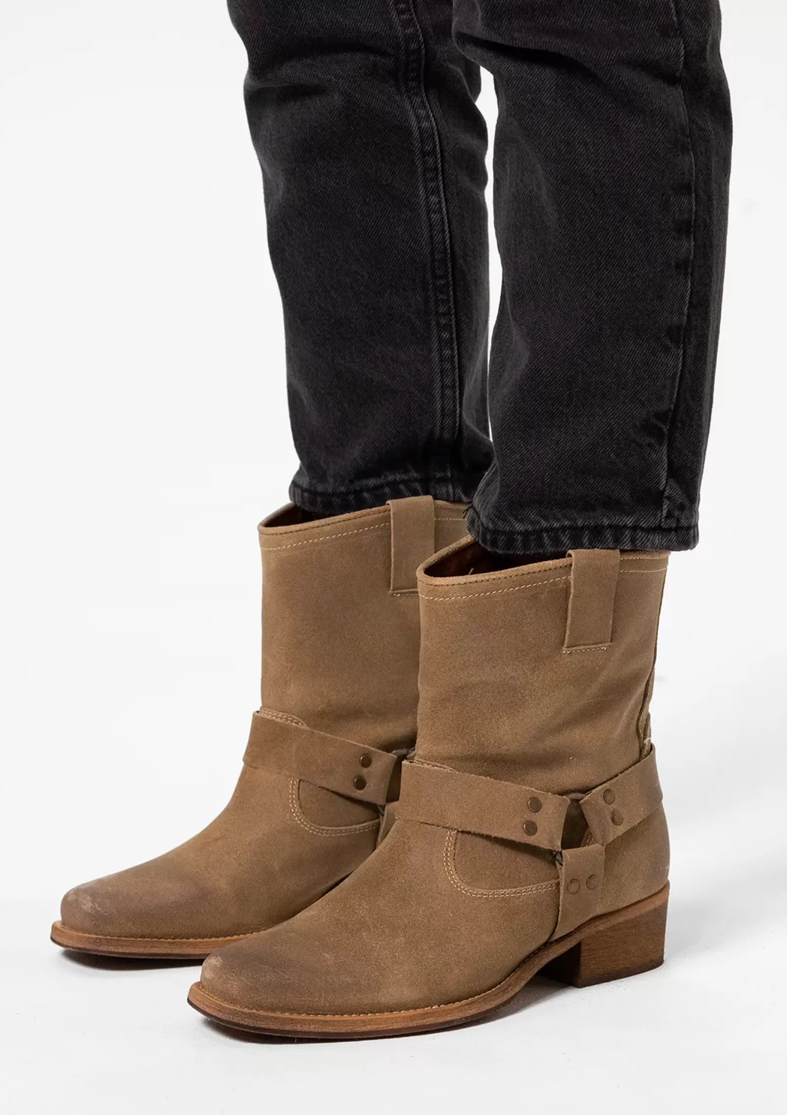 Femmes Sacha Bottines<Bottines Motardes En Daim - Taupe