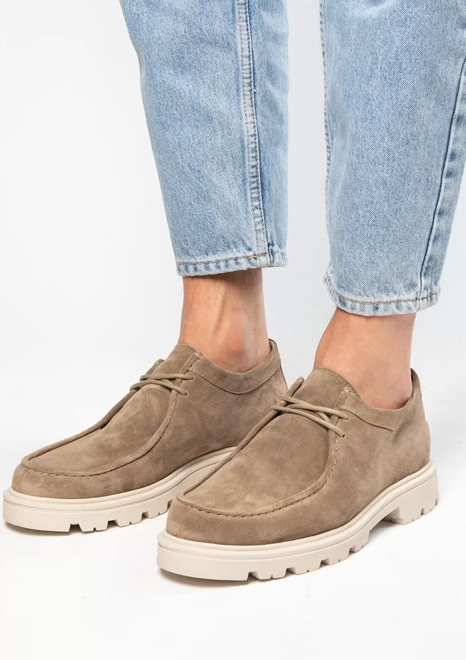 Hommes Sacha Chaussures À Lacets<Chaussures À Lacets En Daim Avec Grosse Semelle - Beige