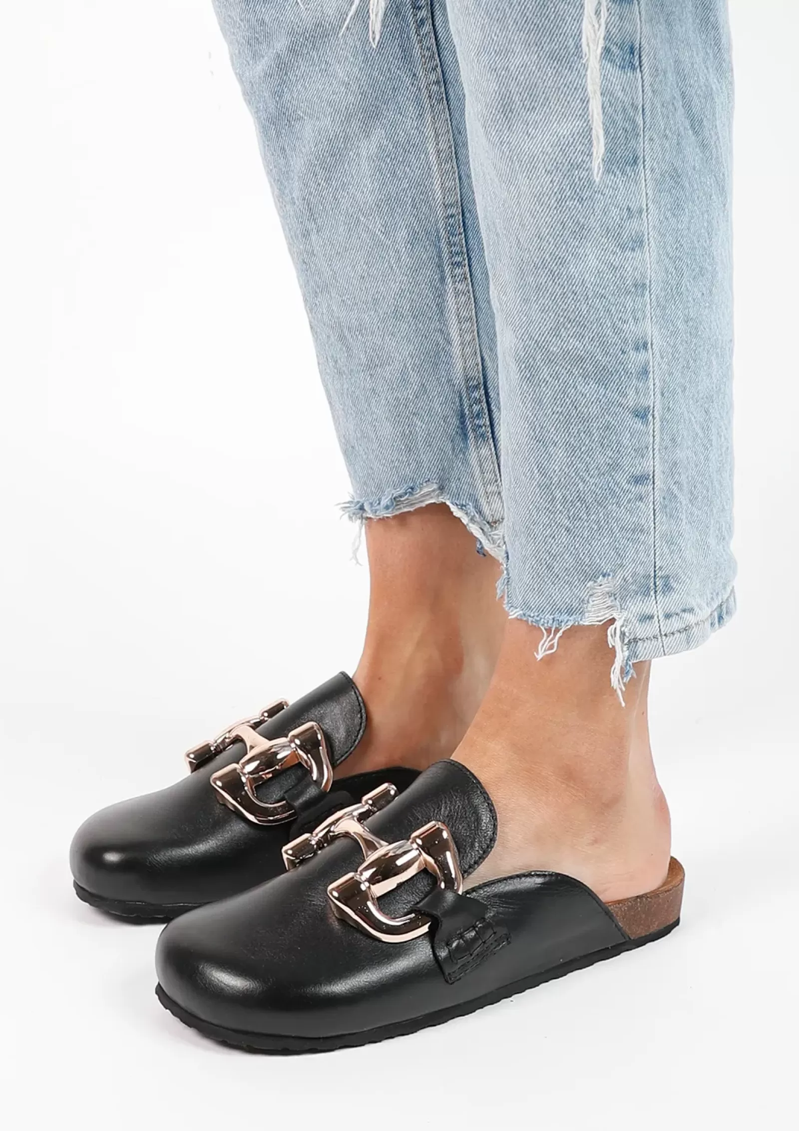 Femmes Sacha Mocassins<Chaussures Slip-On En Cuir Avec Chaine - Noir