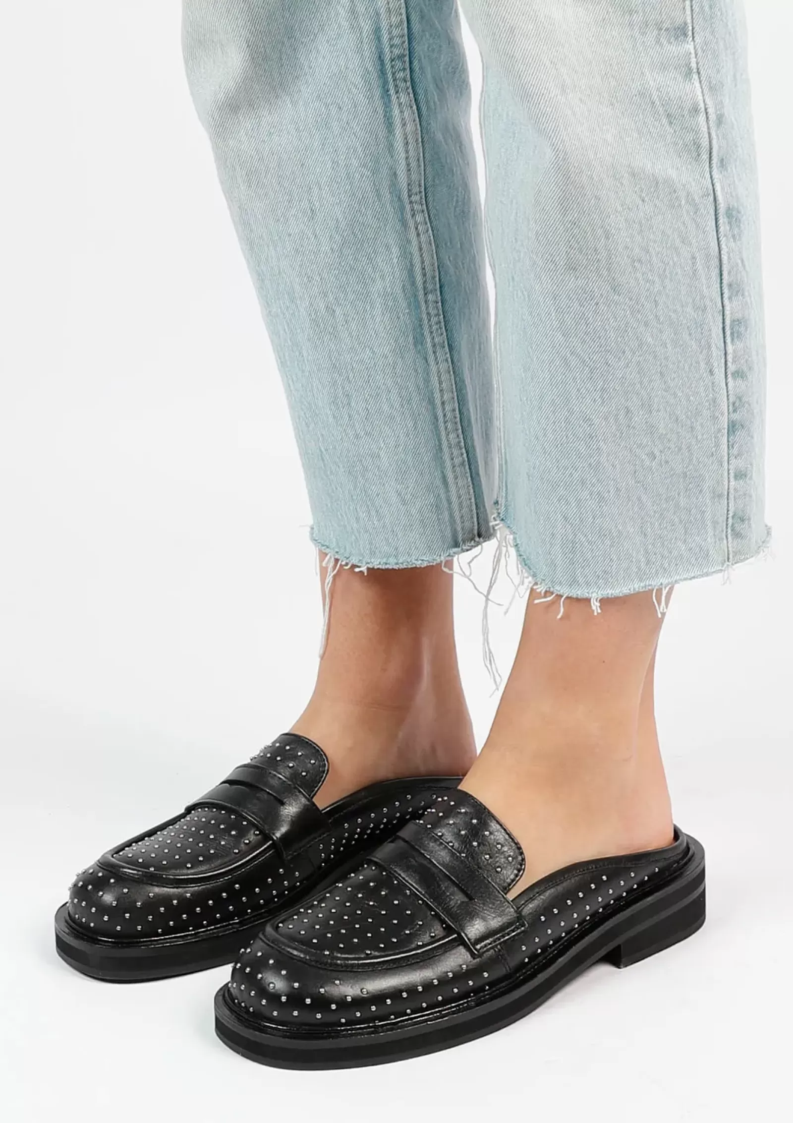 Femmes Sacha Mocassins<Chaussures Slip-On En Cuir Avec Clous - Noir