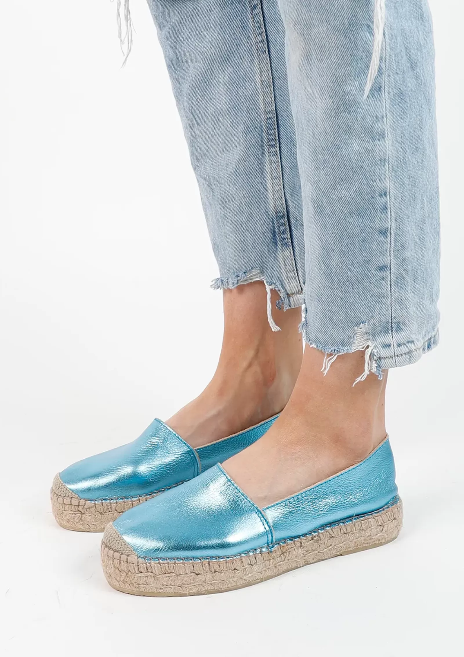 Femmes Sacha Mocassins<Espadrilles En Cuir Metallise - Bleu