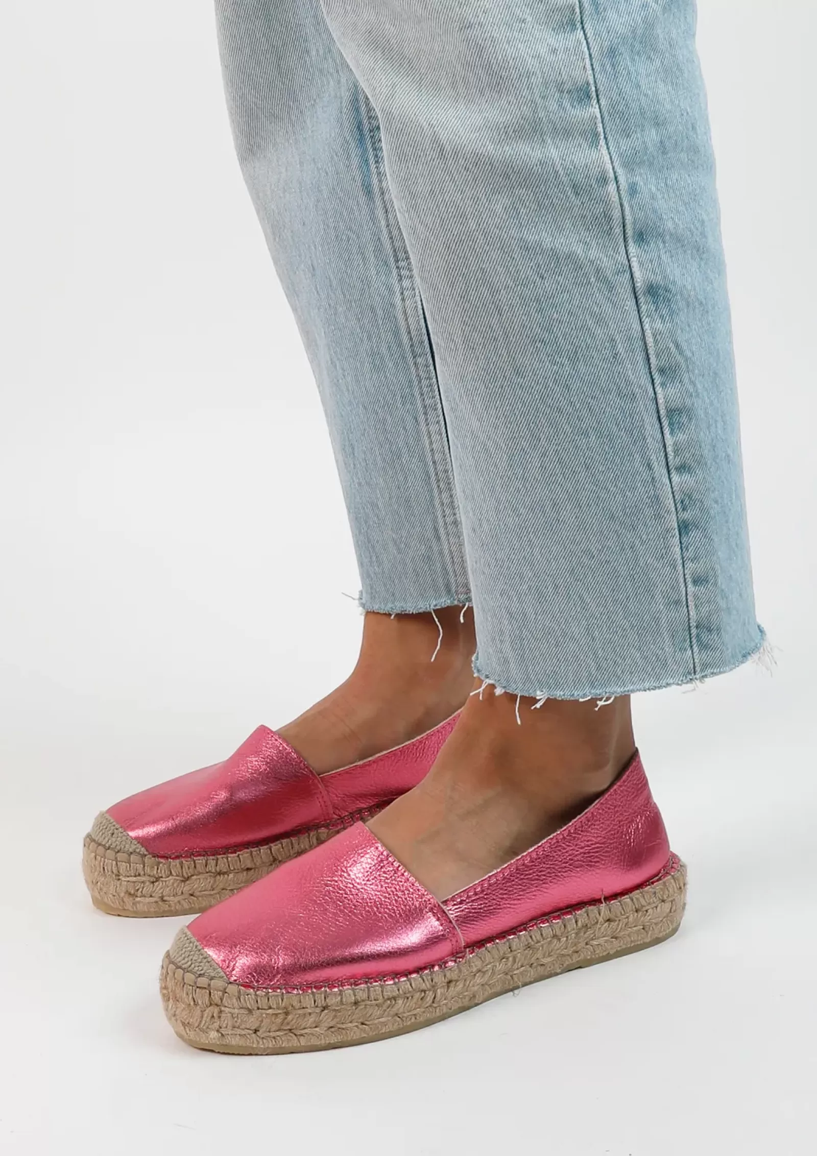 Femmes Sacha Mocassins<Espadrilles En Cuir Metallise - Rose