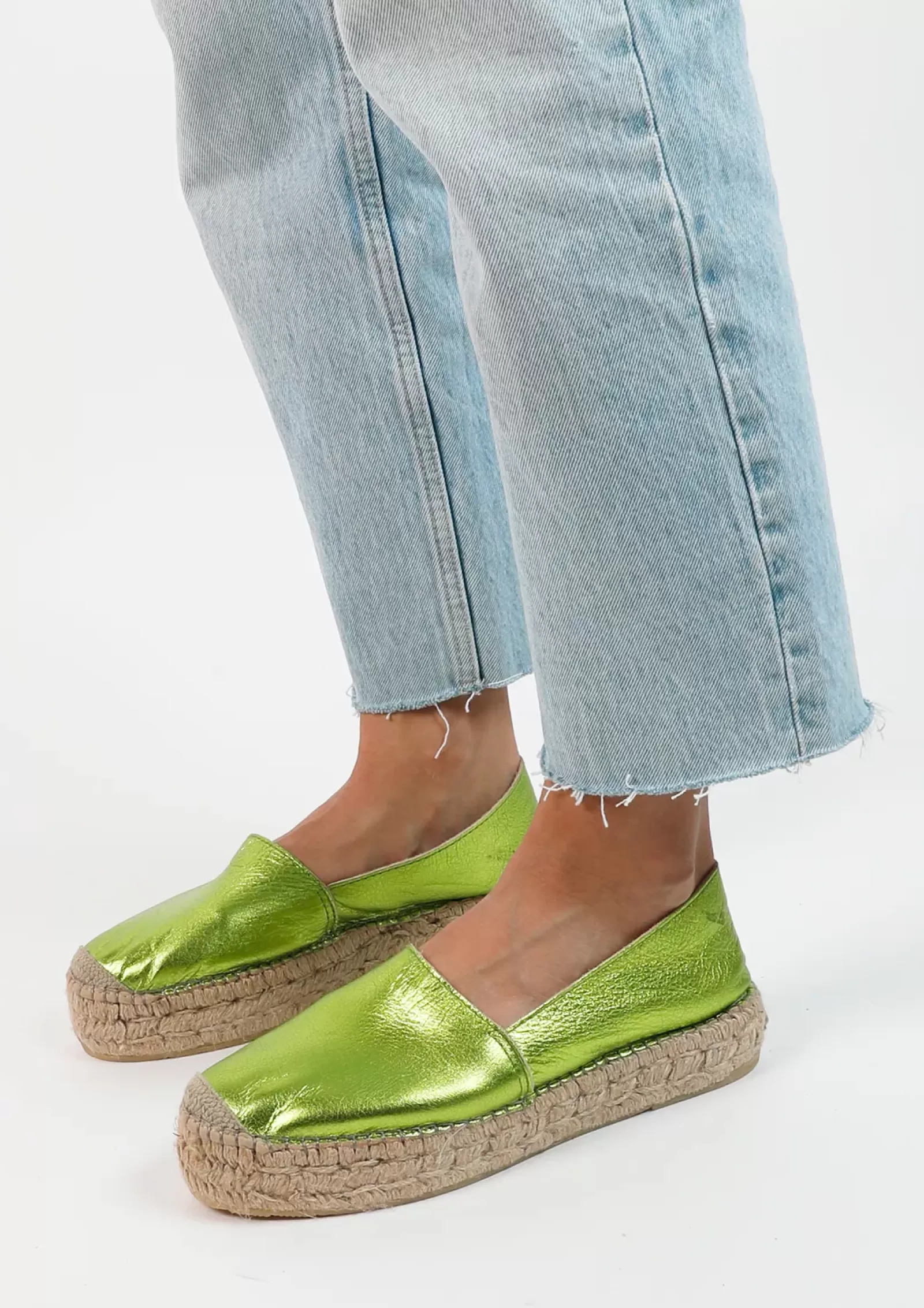 Femmes Sacha Mocassins<Espadrilles En Cuir Metallise - Vert