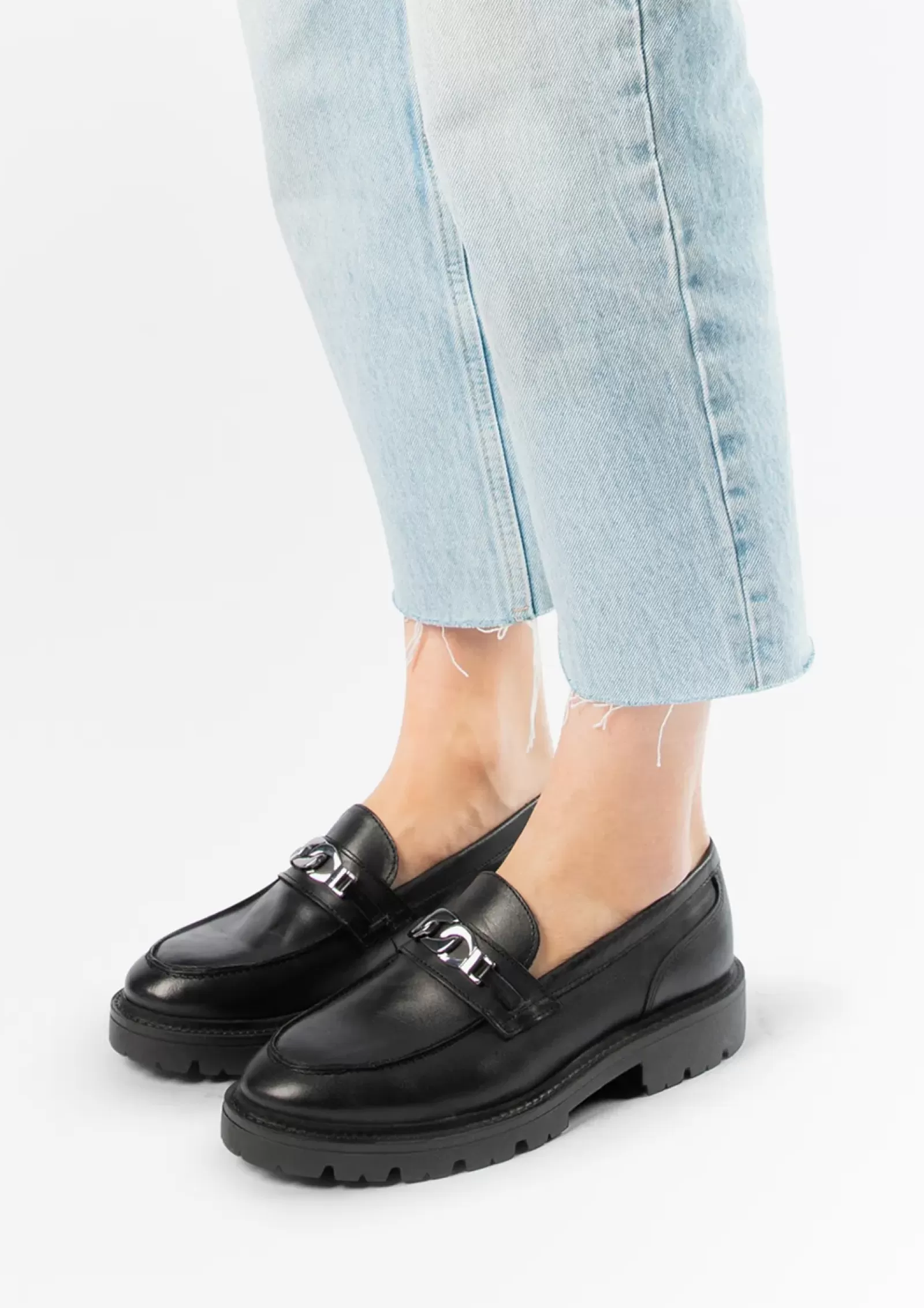 Femmes Sacha Mocassins<Loafers Chunky Avec Chaine - Noir