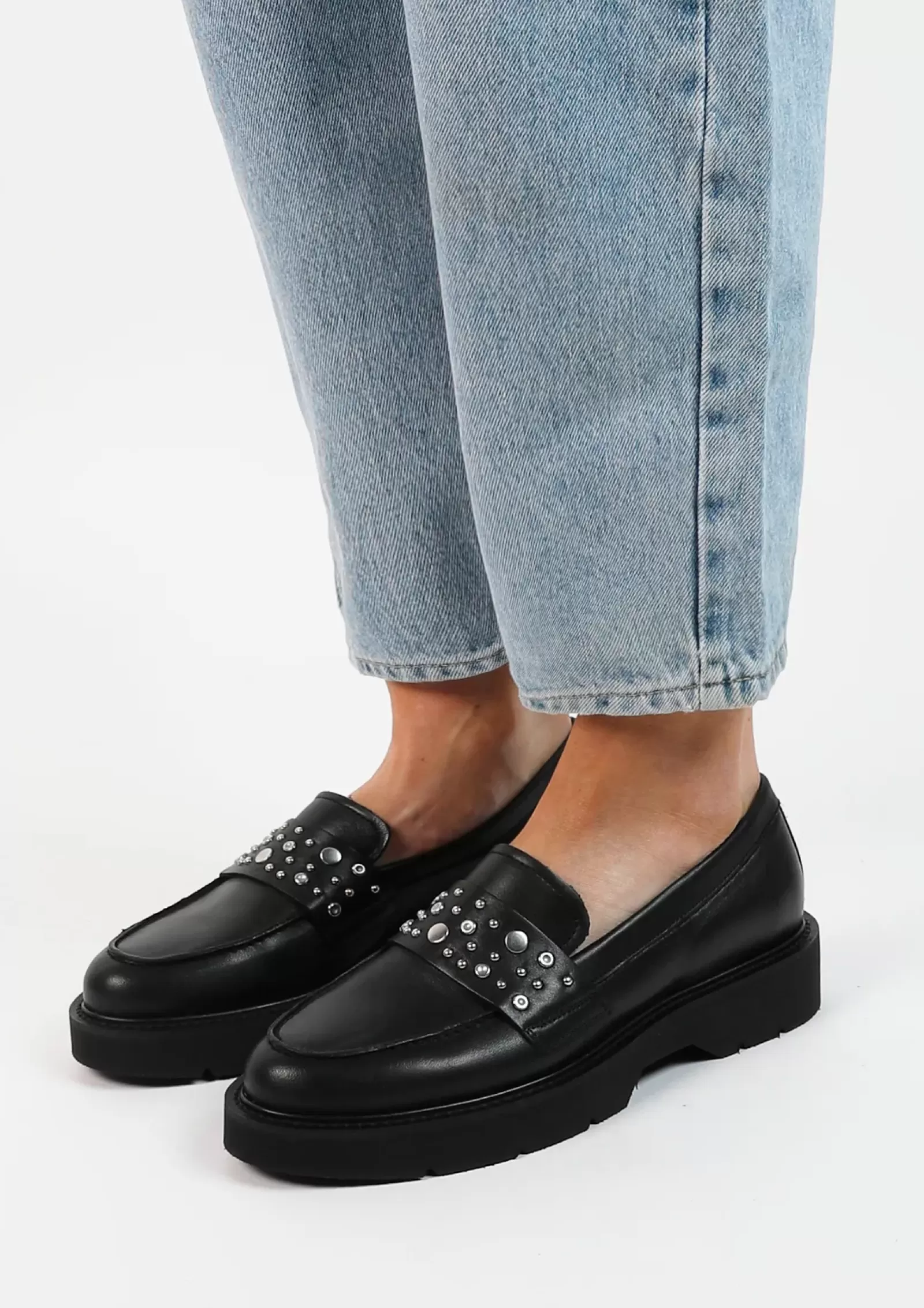 Femmes Sacha Mocassins<Loafers Chunky Avec Clous - Noir