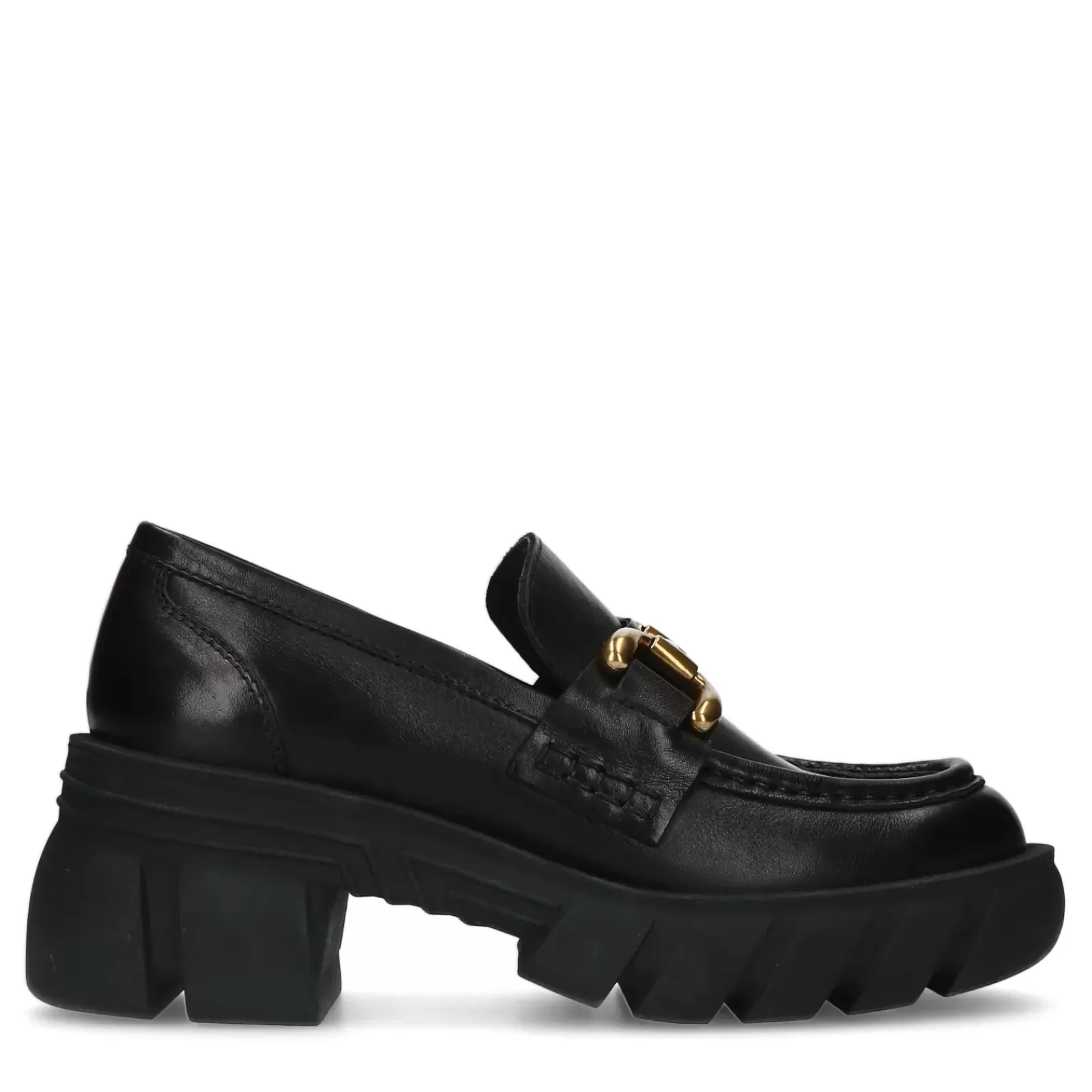 Femmes Sacha Mocassins<Loafers Chunky En Cuir Avec Chaine - Noir