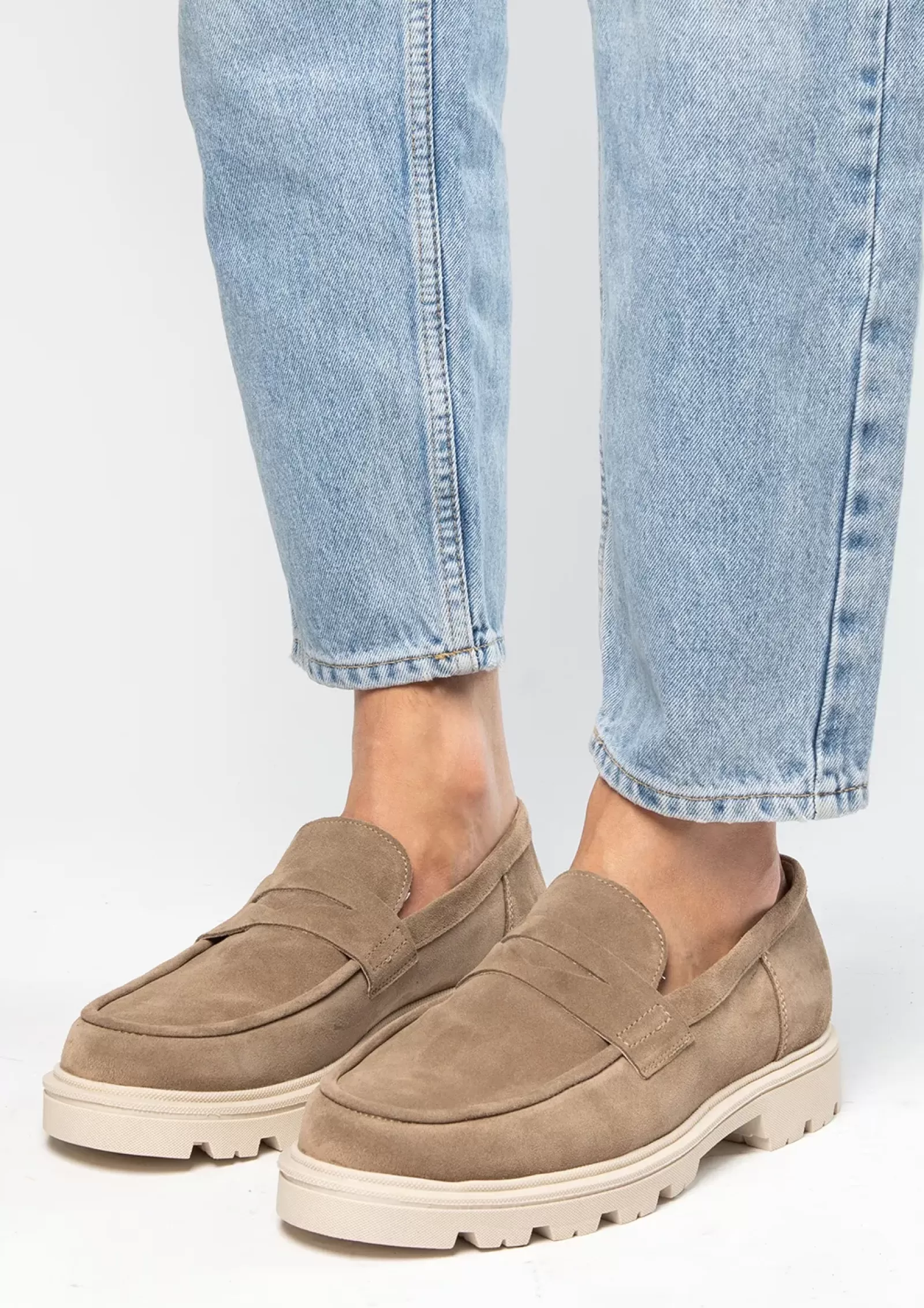 Hommes Sacha Mocassins<Loafers Chunky En Daim - Beige