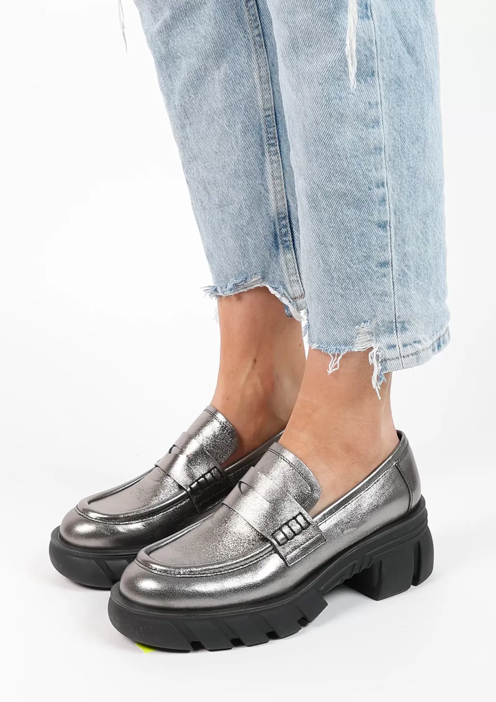 Femmes Sacha Mocassins<Loafers Chunky Metallises - Argente