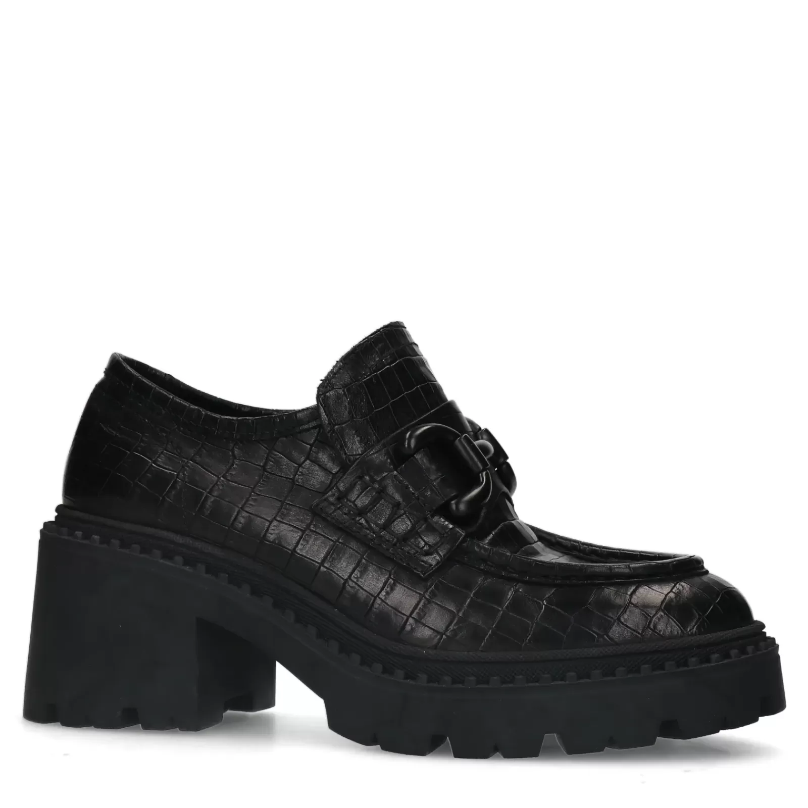 Femmes Sacha Mocassins<Loafers Croco En Cuir Avec Plateau - Noir