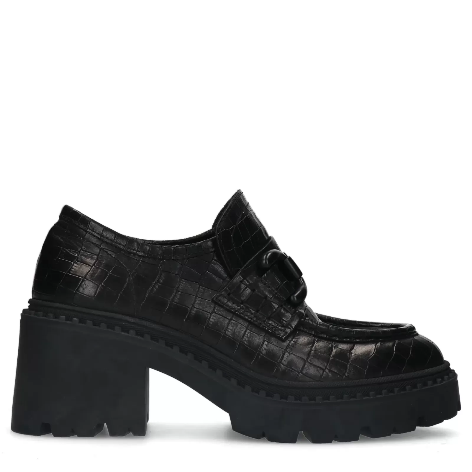 Femmes Sacha Mocassins<Loafers Croco En Cuir Avec Plateau - Noir