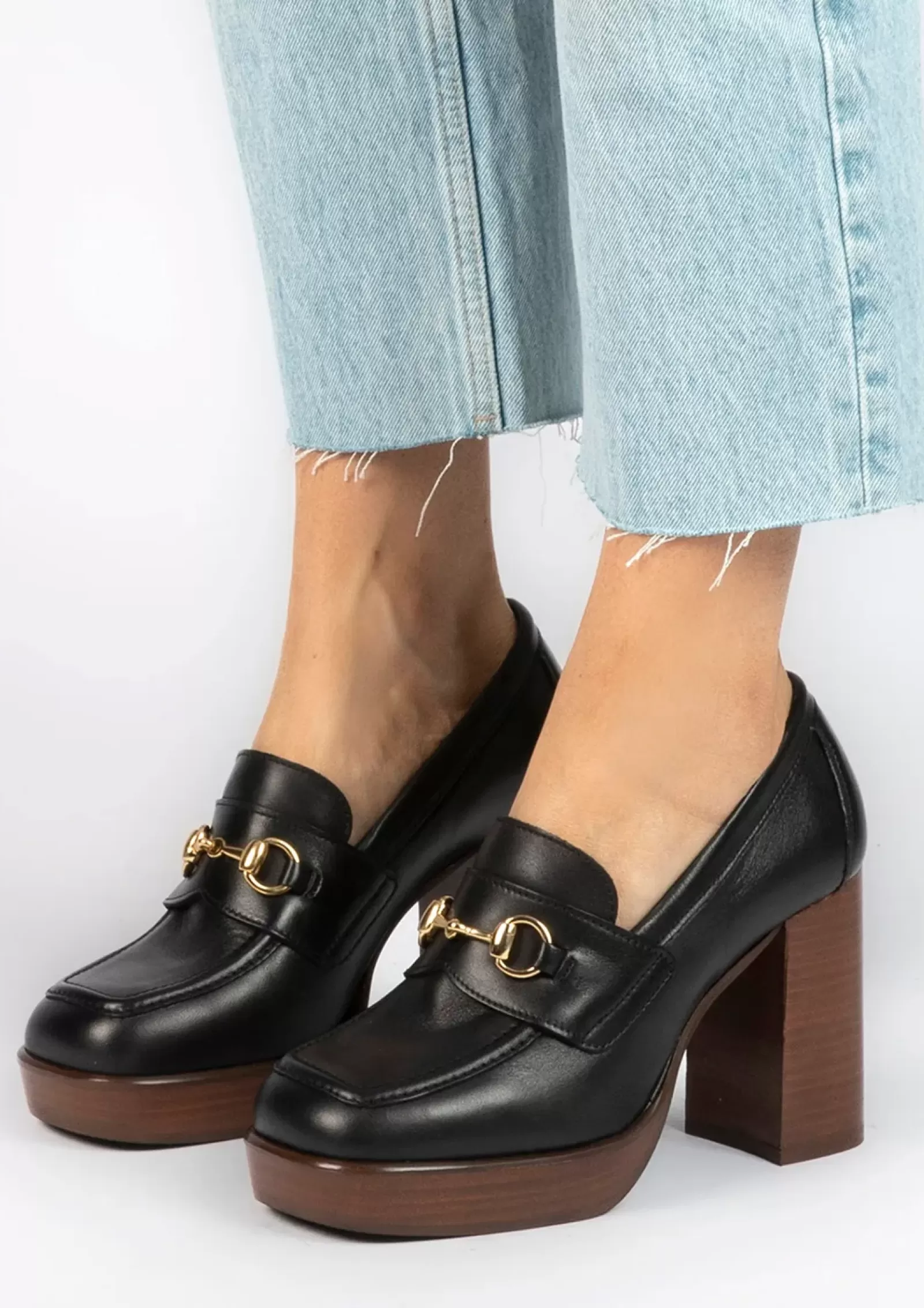 Femmes Sacha Mocassins<Loafers Cuir A Talon - Noir