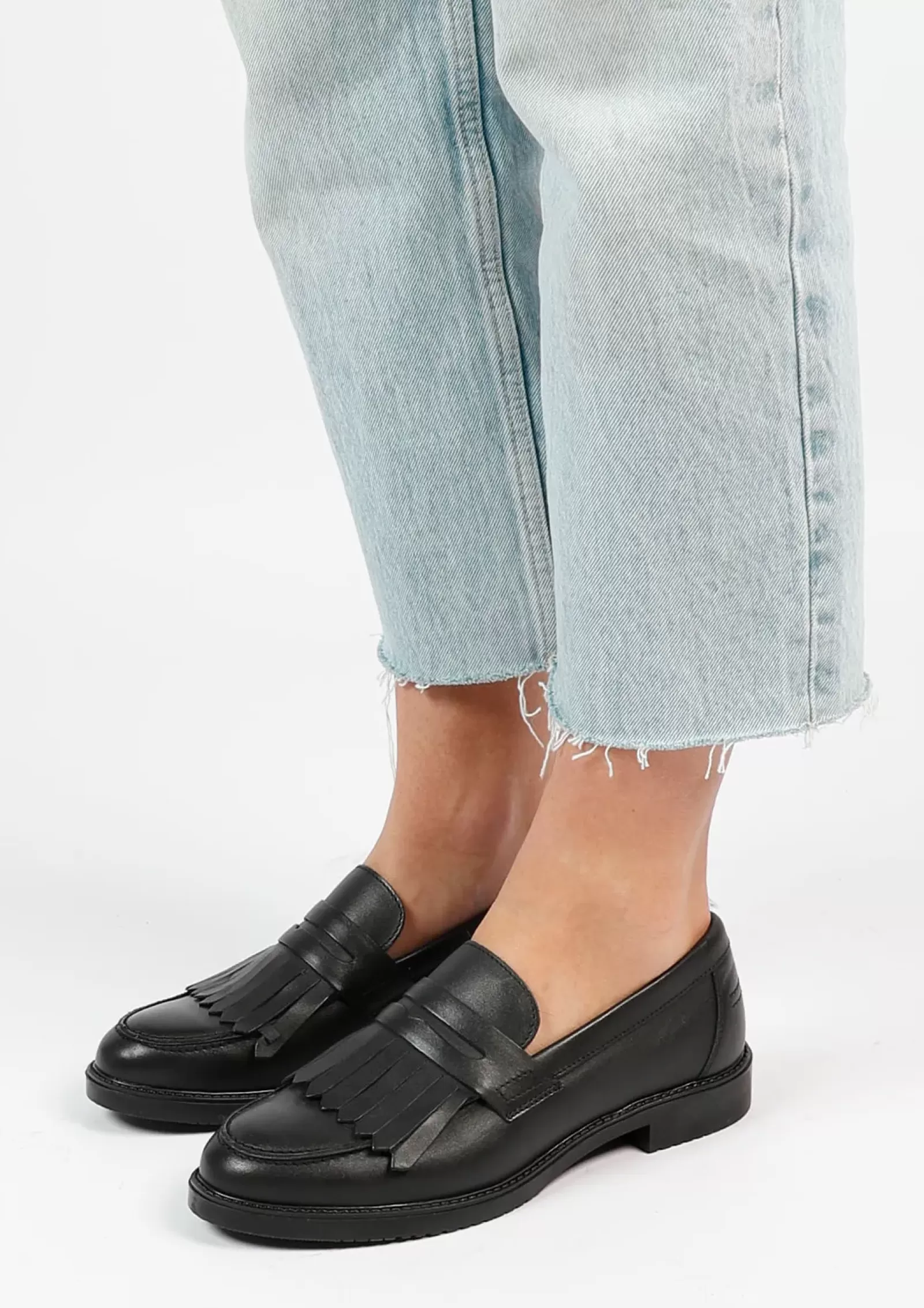 Femmes Sacha Mocassins<Loafers Cuir Avec Franges - Noir