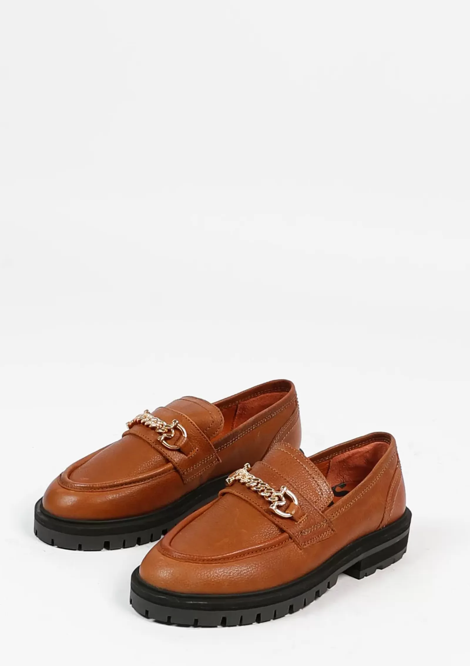 Femmes Sacha Mocassins<Loafers En Cuir Avec Chaine - Marron