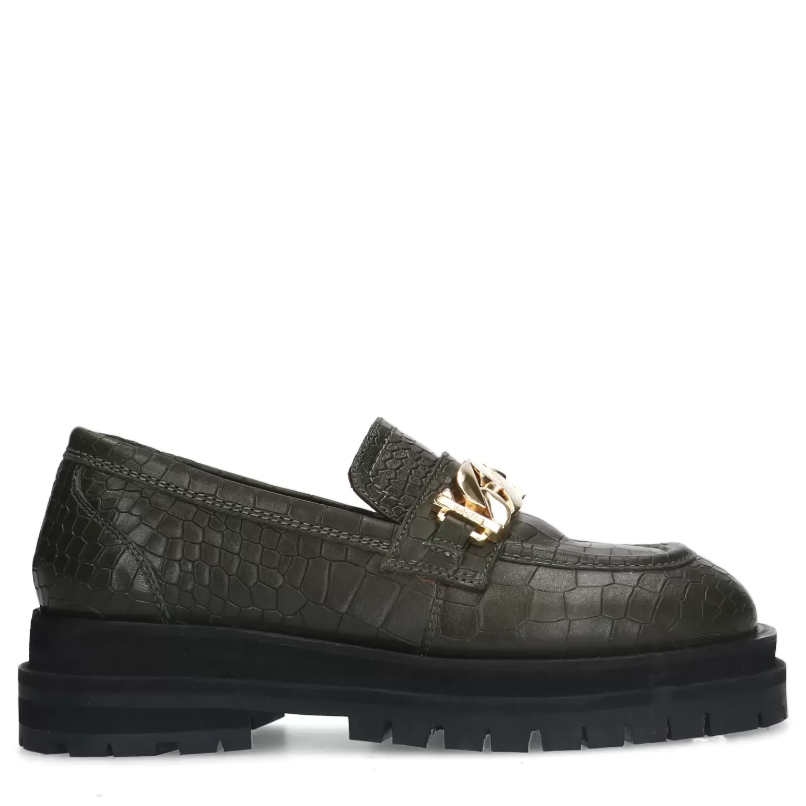 Femmes Sacha Mocassins<Loafers En Cuir Avec Chaine - Vert Fonce