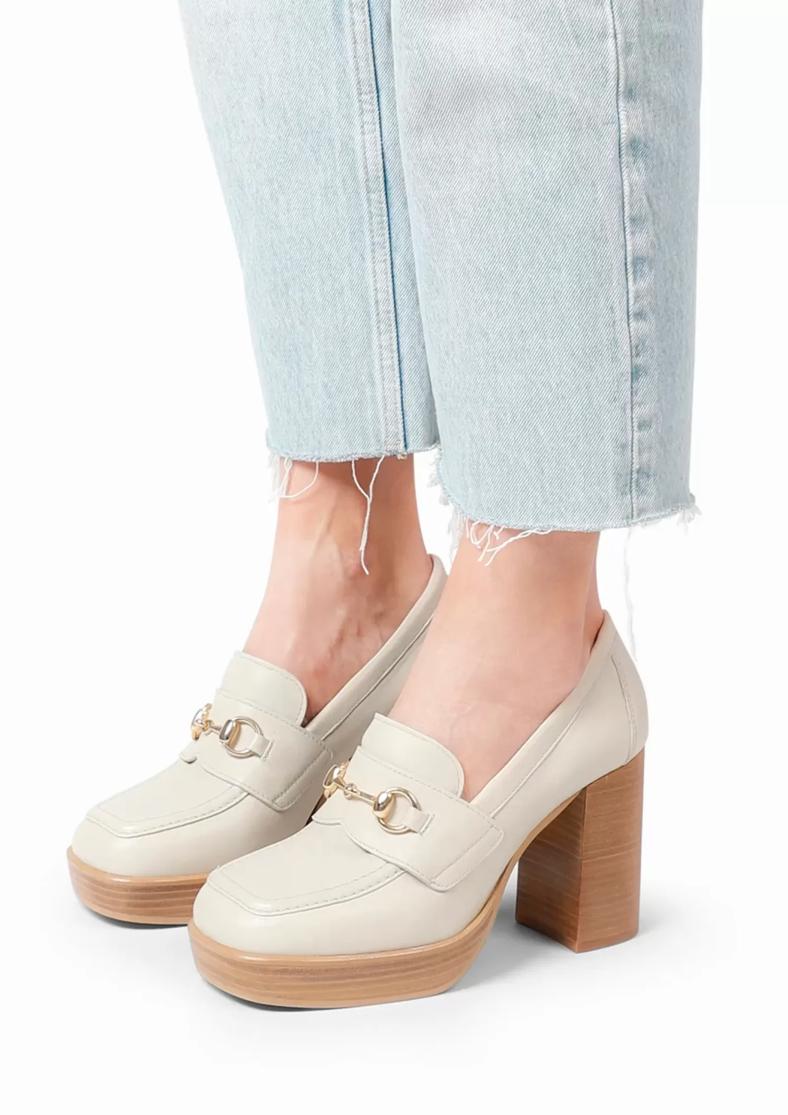 Femmes Sacha Mocassins<Loafers En Cuir Avec Talon - Blanc Casse