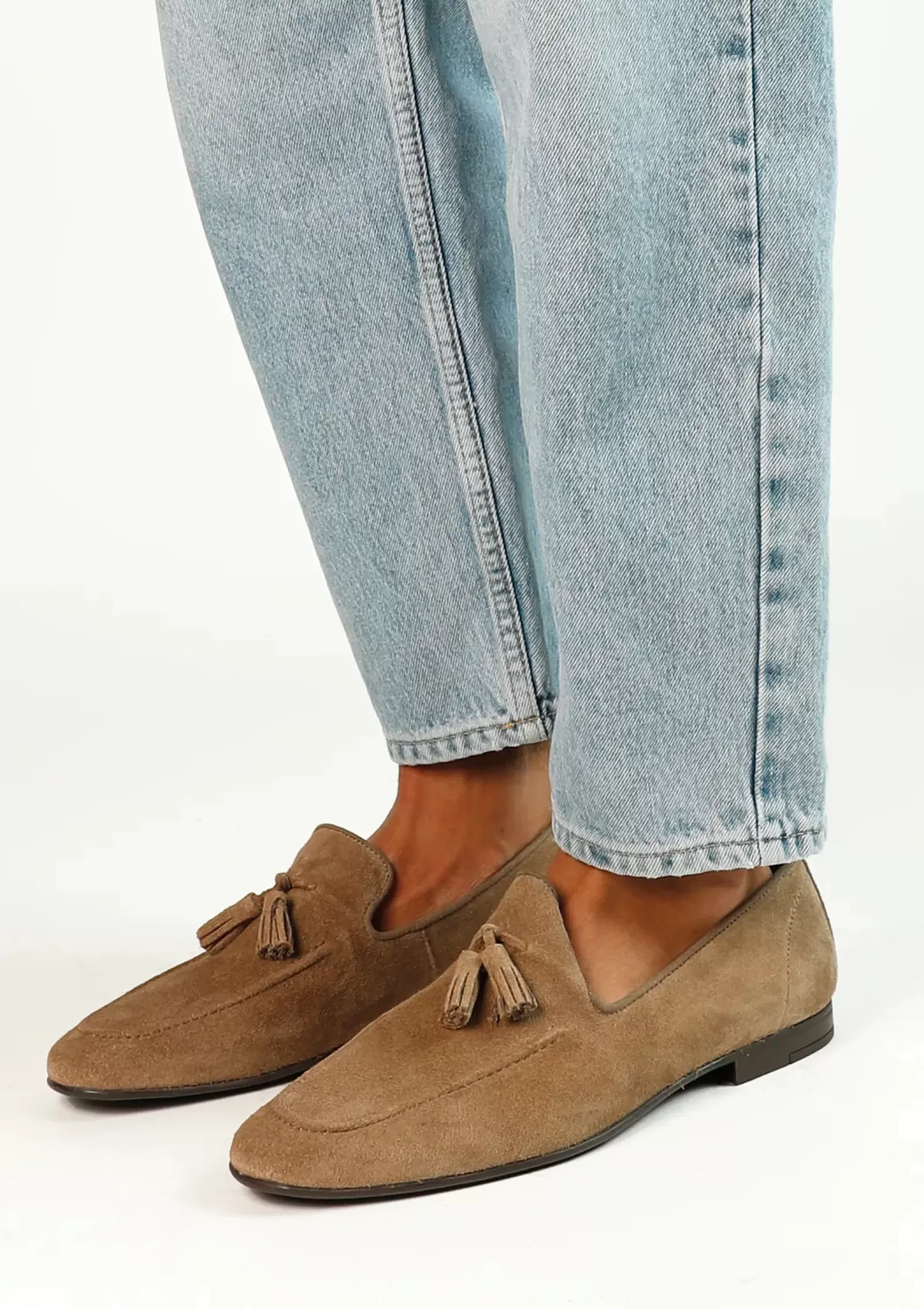 Hommes Sacha Mocassins<Loafers En Daim Avec Pompons A Franges - Taupe