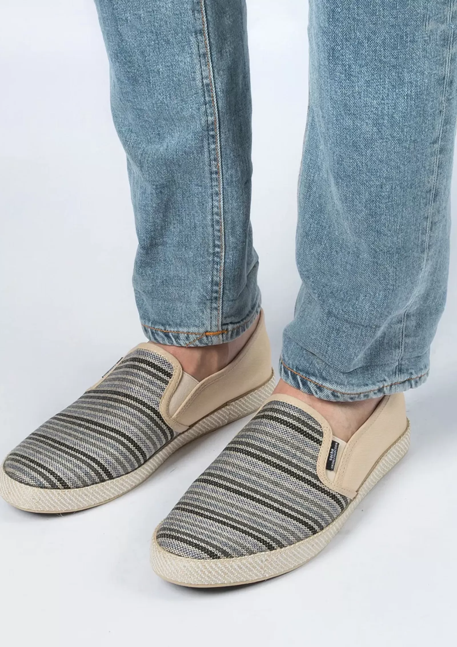 Hommes Sacha Mocassins<Mocassins En Toile Avec Rayures - Gris