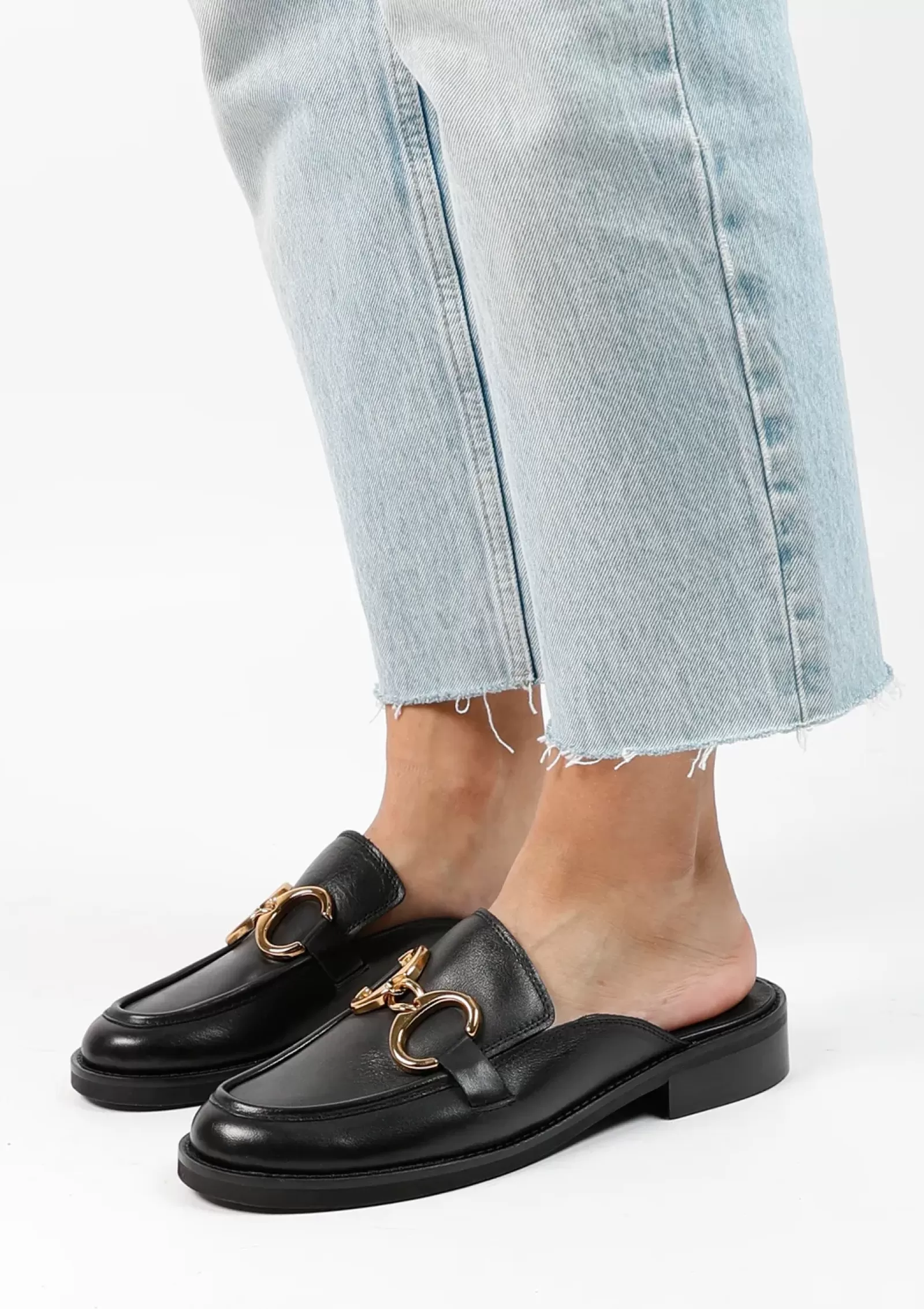 Femmes Sacha Mocassins<Mocassins Mules En Cuir Avec Chaine - Noir