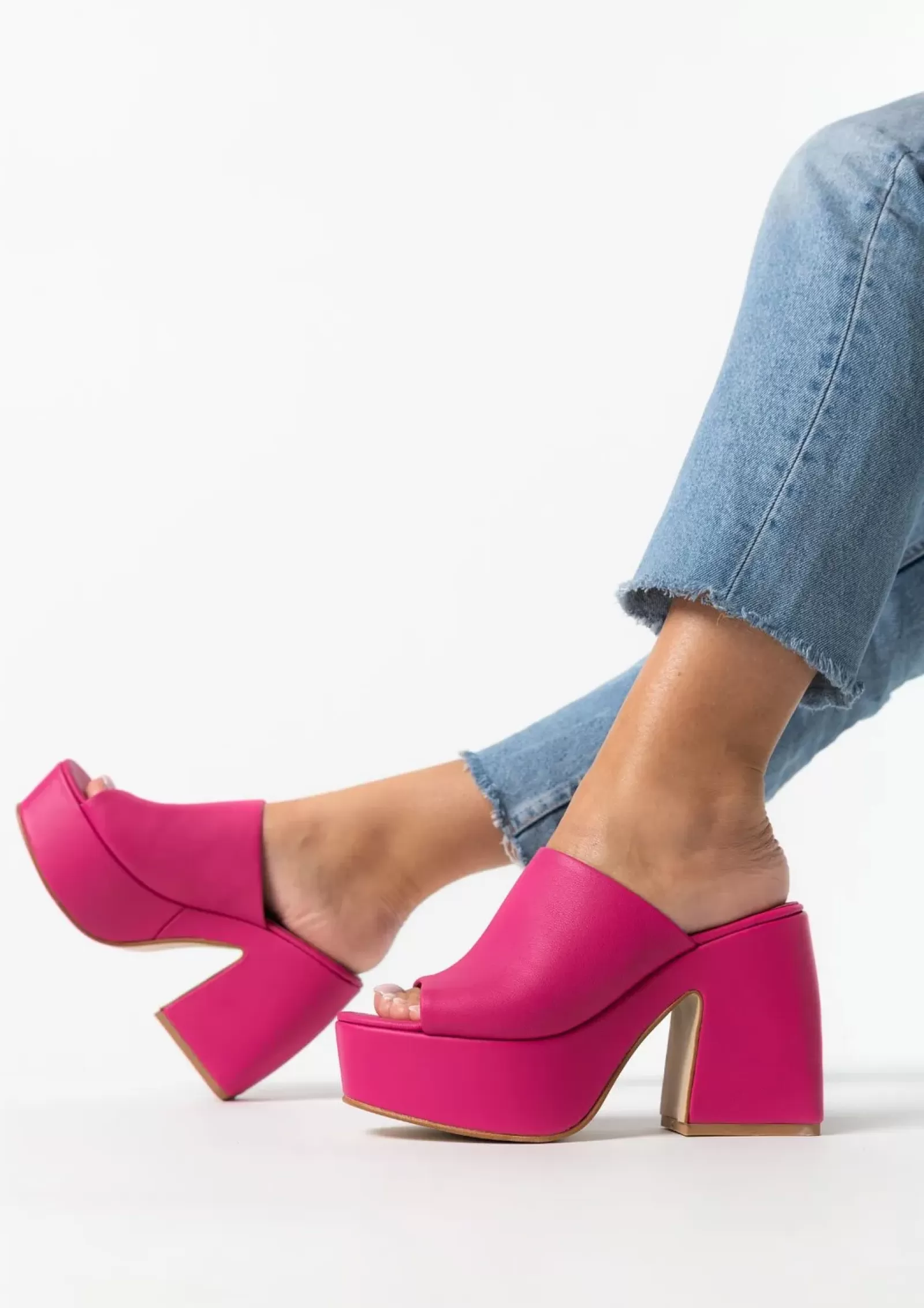 Femmes Sacha Sandales<Mules En Cuir A Talon Avec Plateau - Fuchsia