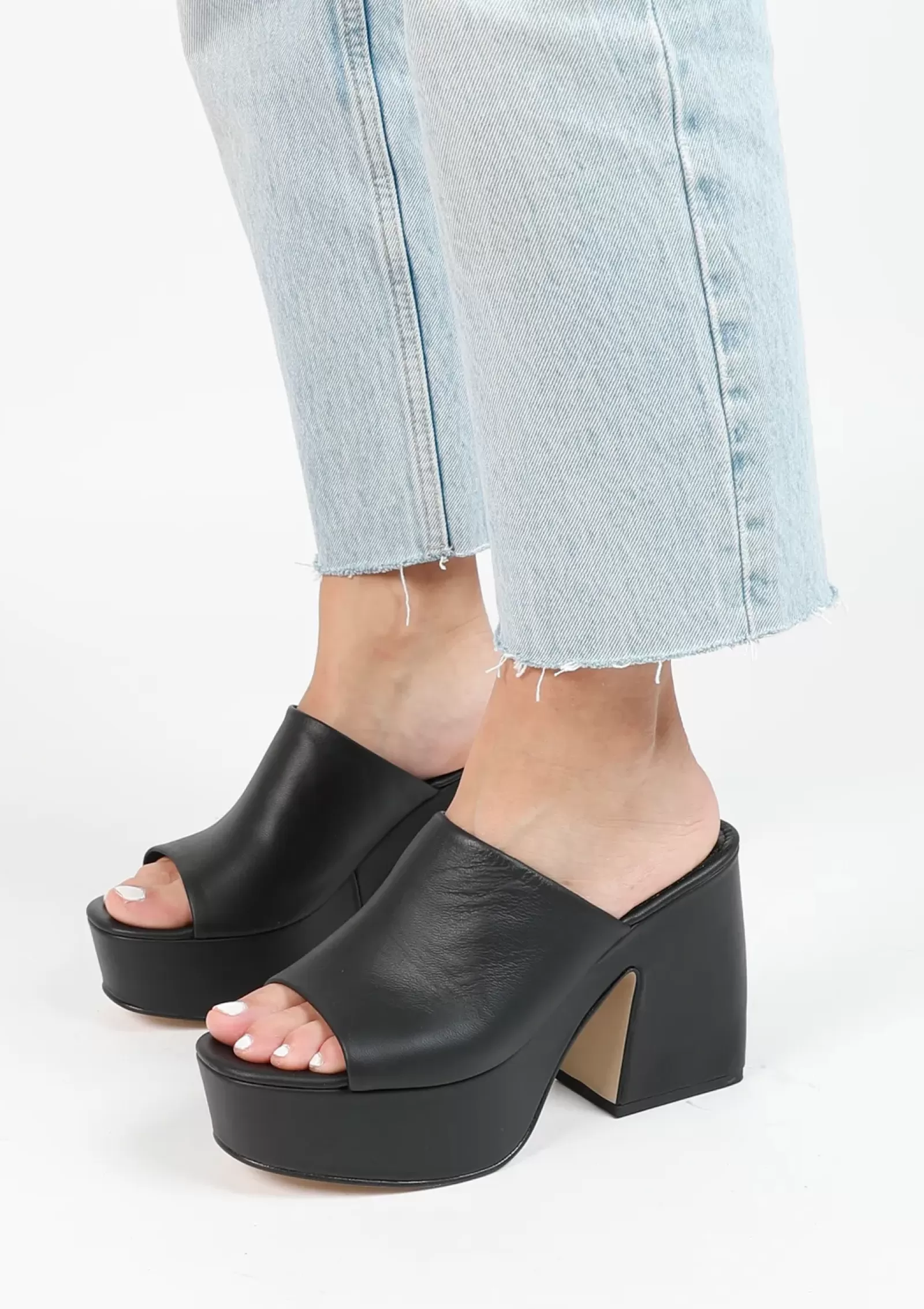 Femmes Sacha Sandales<Mules En Cuir A Talon Avec Plateau - Noir