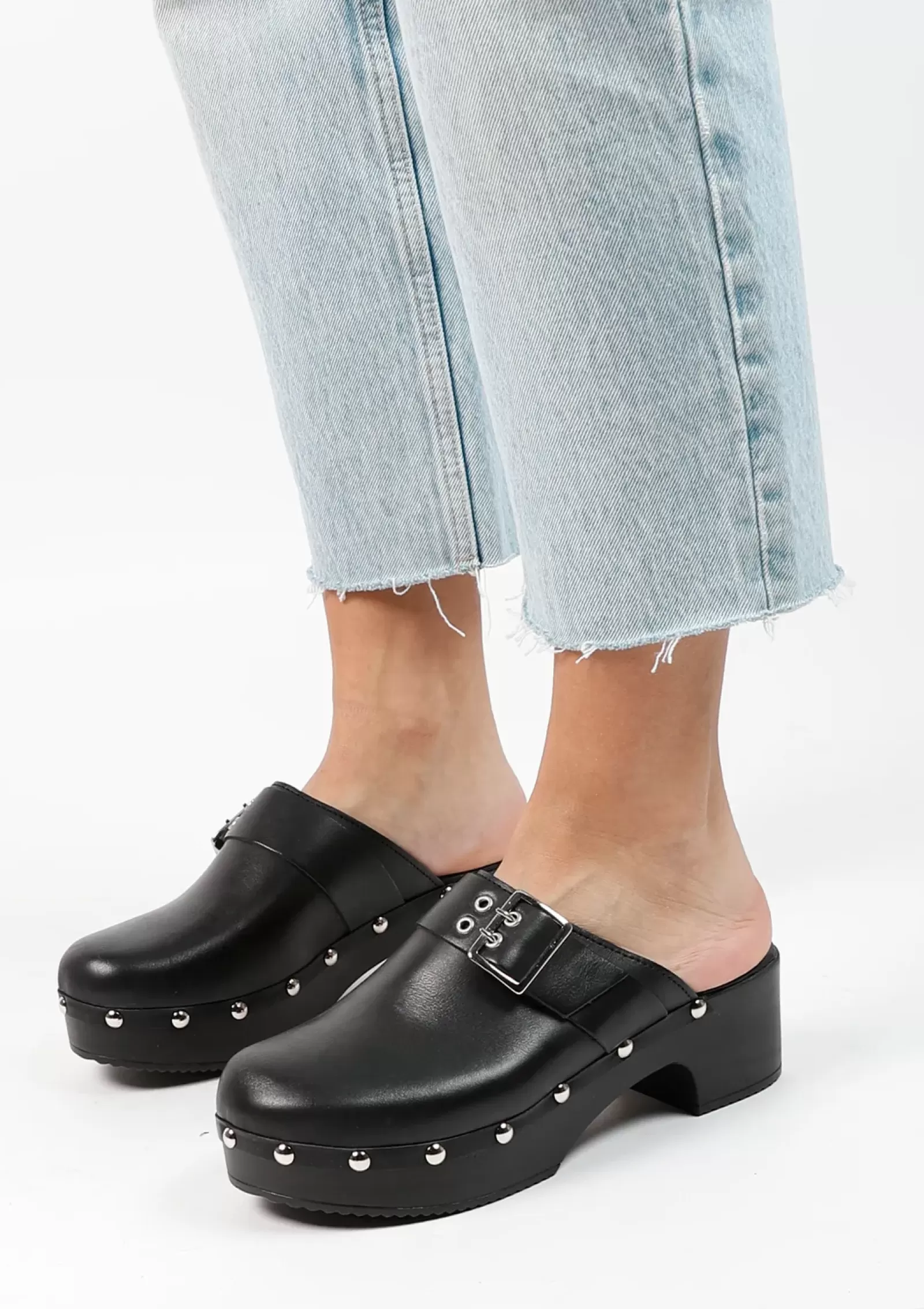 Femmes Sacha Mocassins<Mules En Cuir Avec Clous - Noir