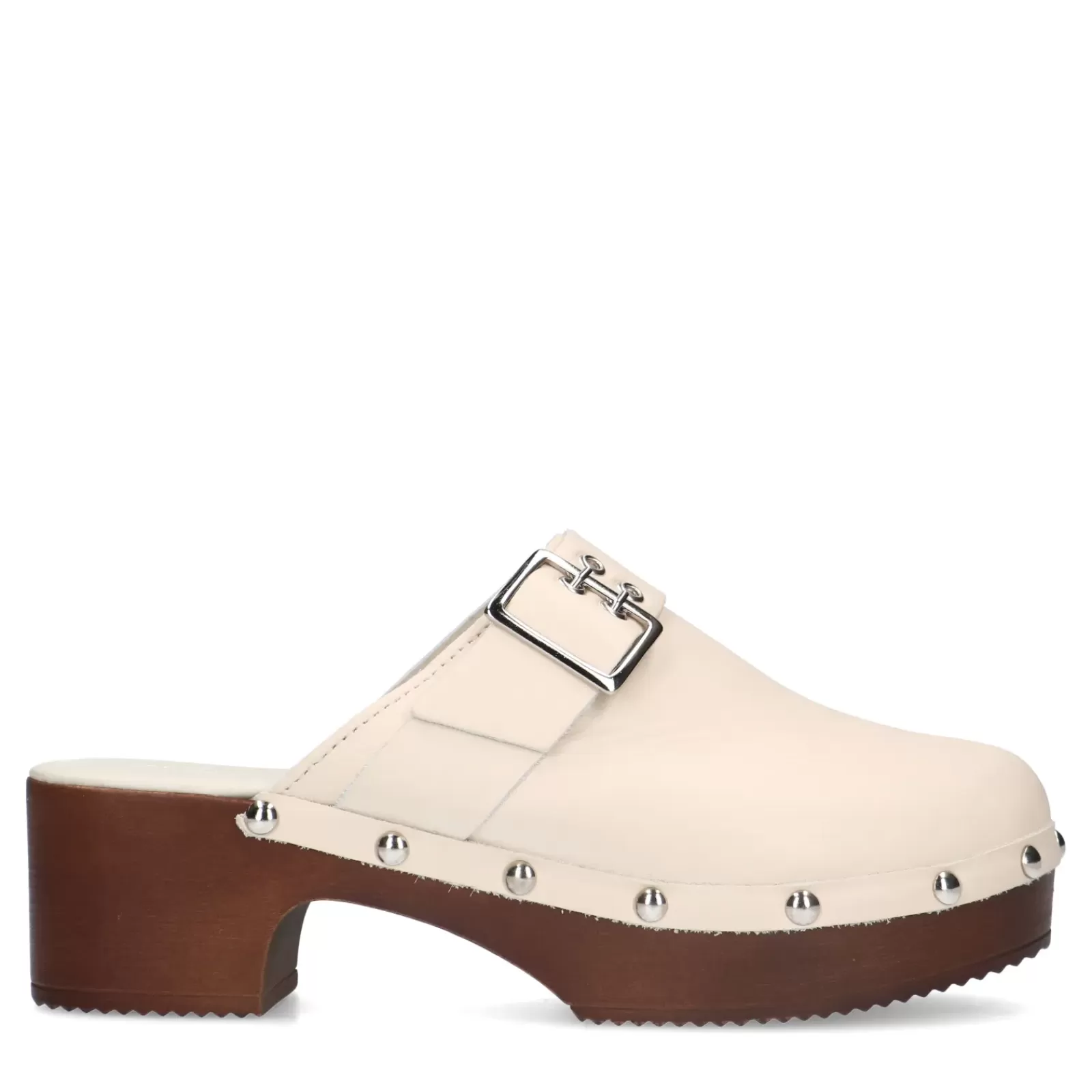 Femmes Sacha Mocassins<Mules En Cuir Avec Talon En Bois - Blanc Casse