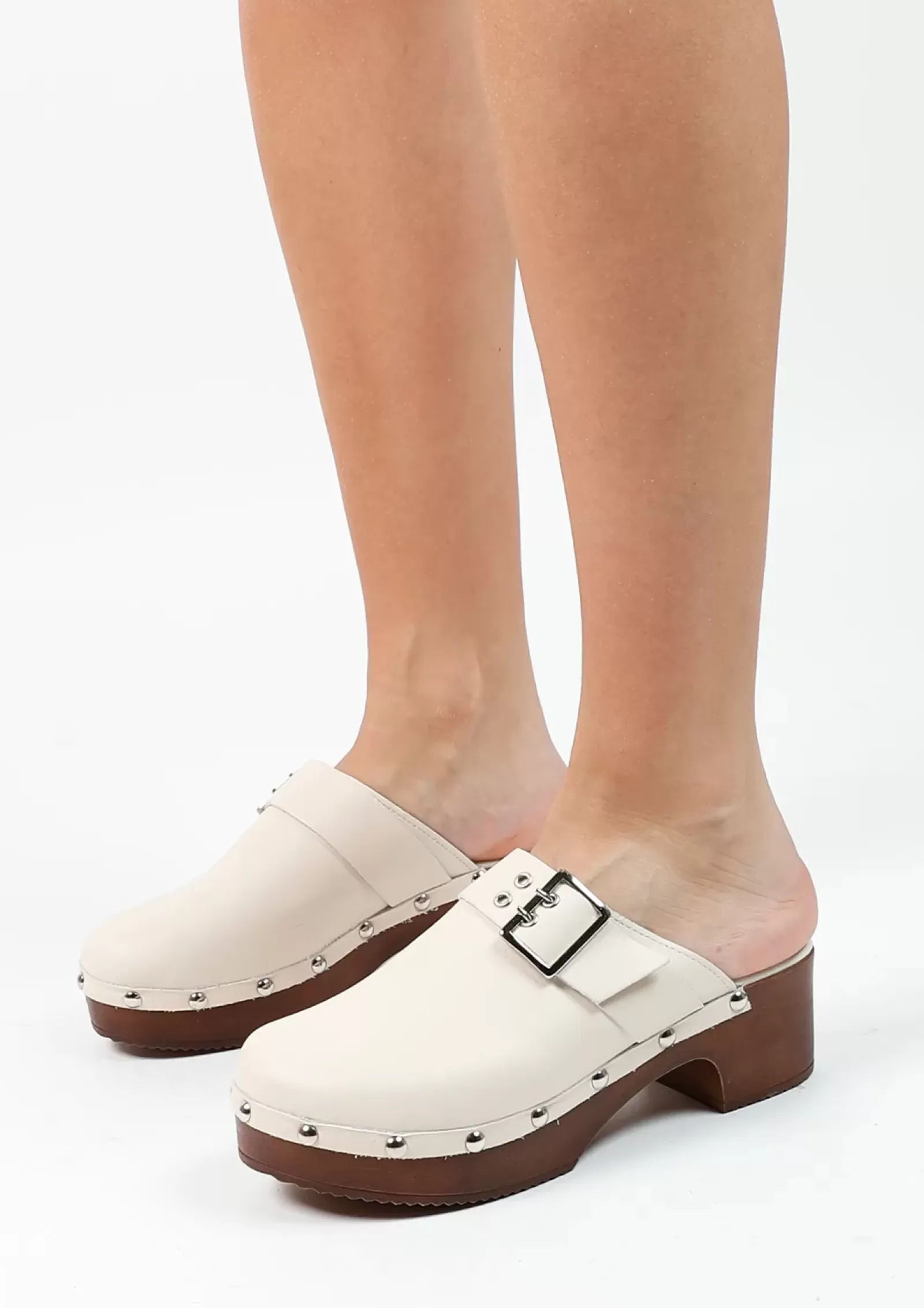 Femmes Sacha Mocassins<Mules En Cuir Avec Talon En Bois - Blanc Casse