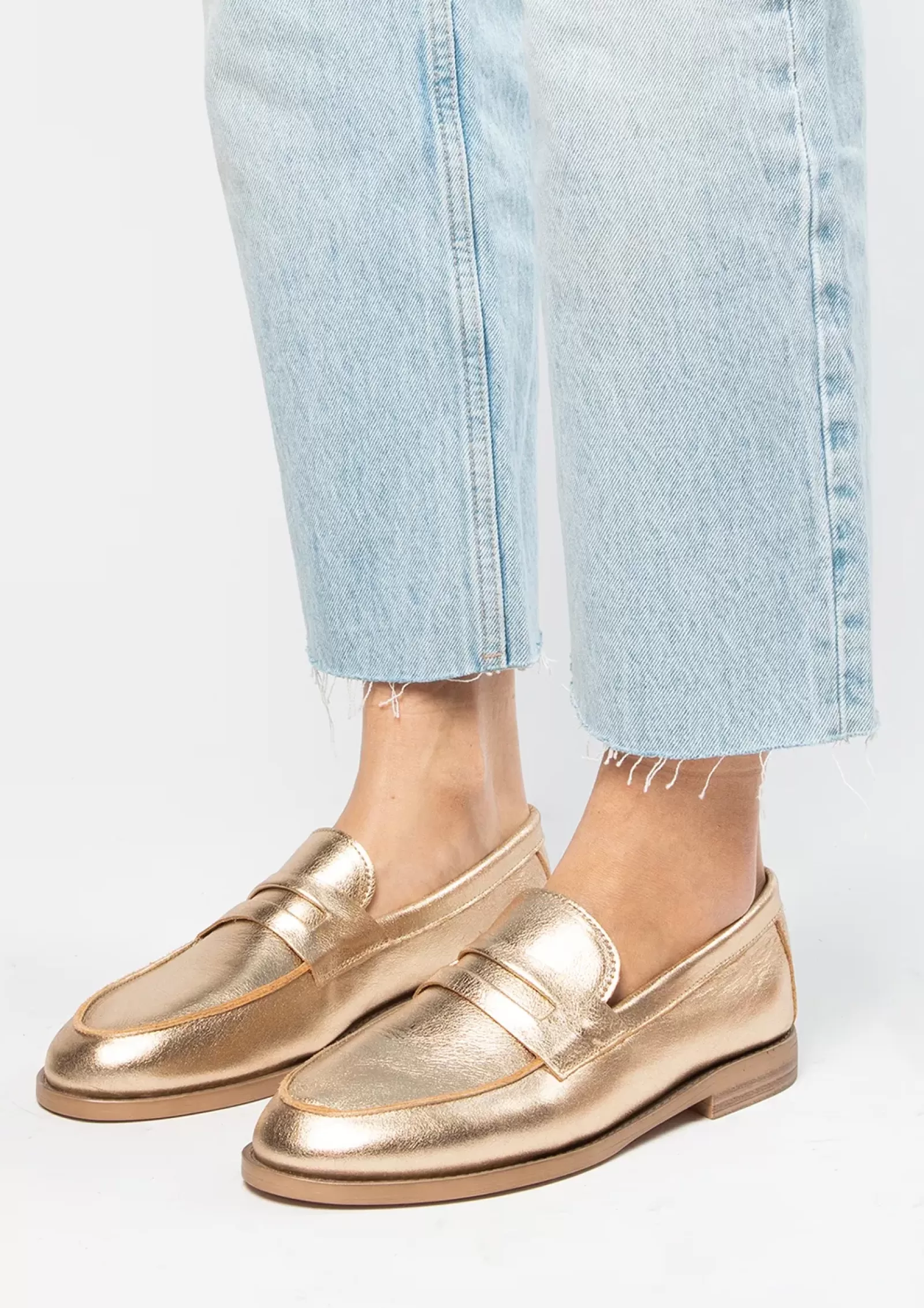 Femmes Sacha Mocassins<Penny Loafers En Cuir - Dore