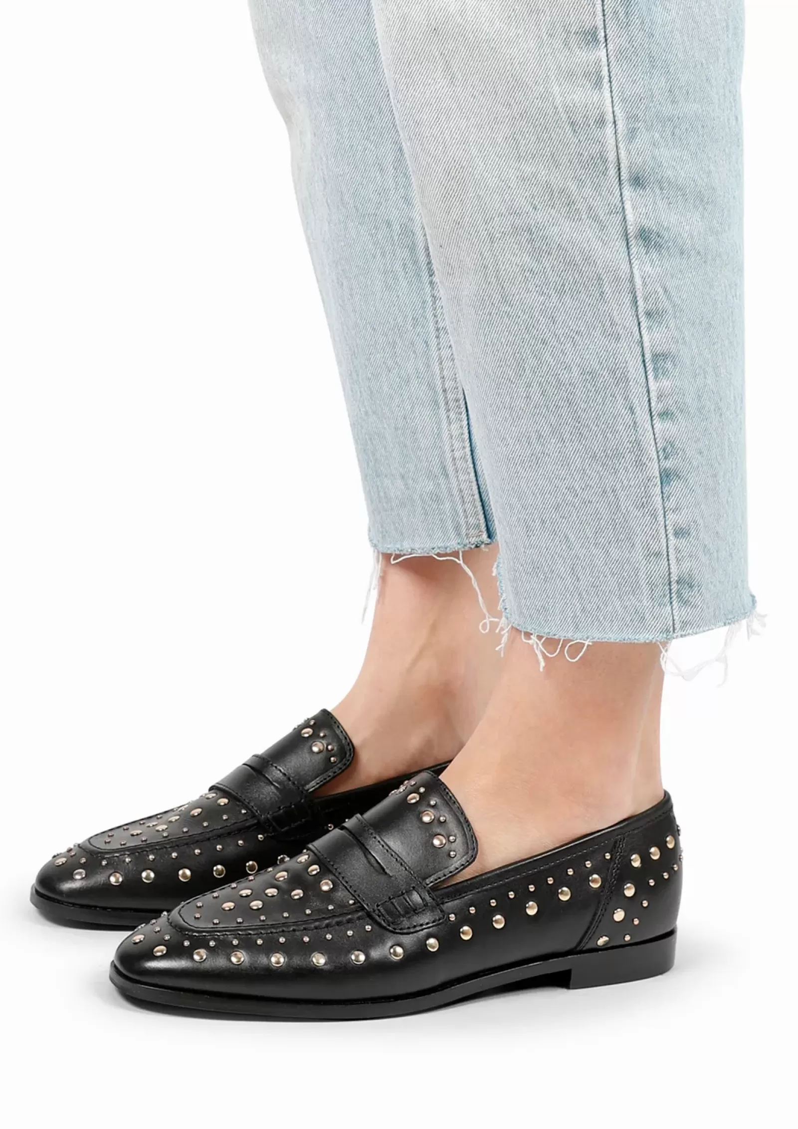 Femmes Sacha Mocassins<Penny Loafers En Cuir Avec Clous - Noir